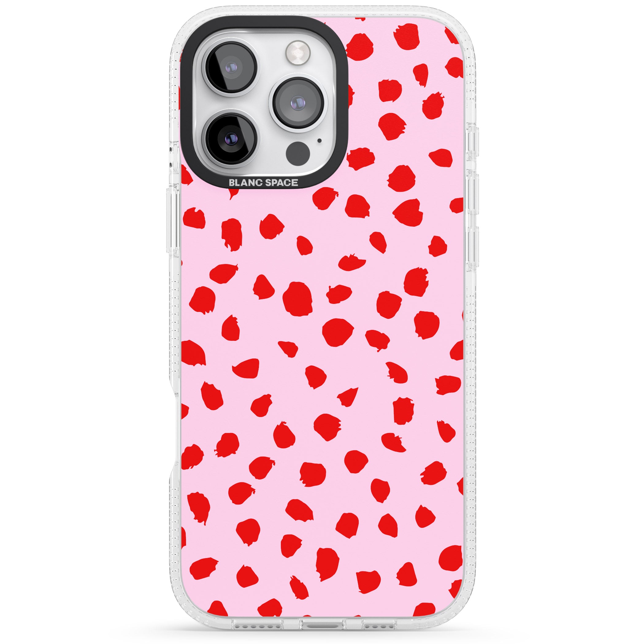 Red on Pink Dalmatian Polka Dot Spots iPhone 16 Pro Max / 16 Pro Clear Case Impact Air - Blanc Space