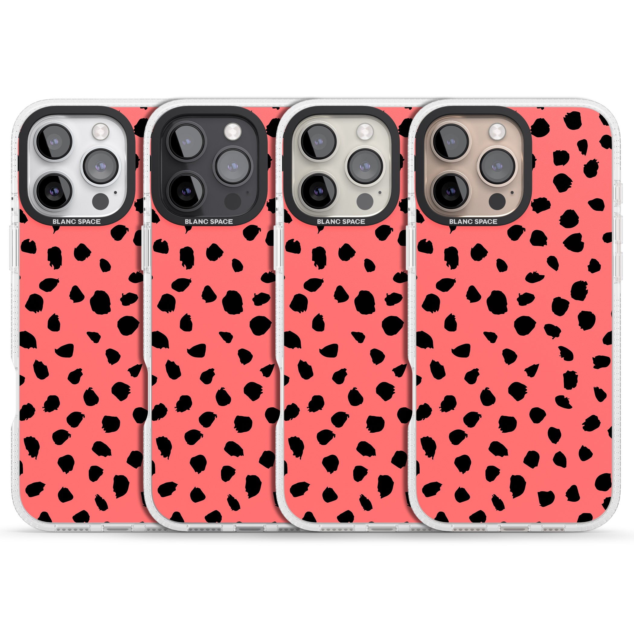 Black on Salmon Pink Dalmatian Polka Dot Spots iPhone 16 Pro Max / 16 Pro Clear Case Impact Air - Blanc Space
