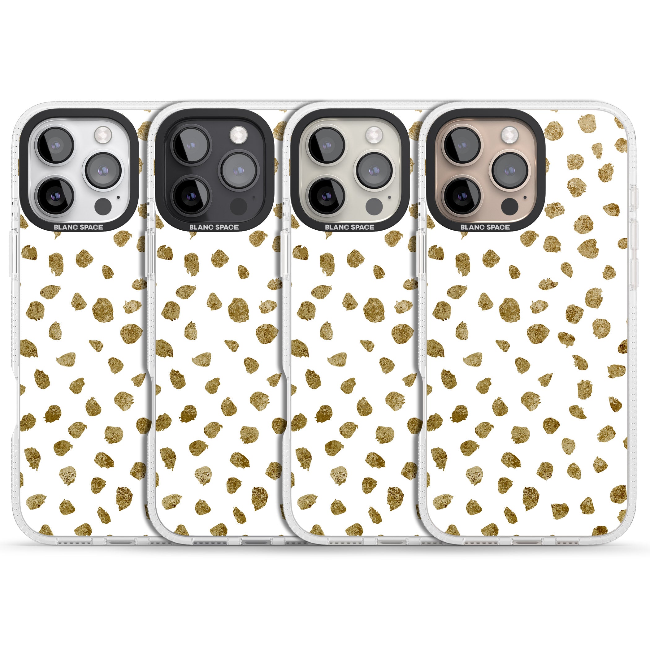 Gold Look on White Dalmatian Polka Dot Spots iPhone 16 Pro Max / 16 Pro Clear Case Impact Air - Blanc Space