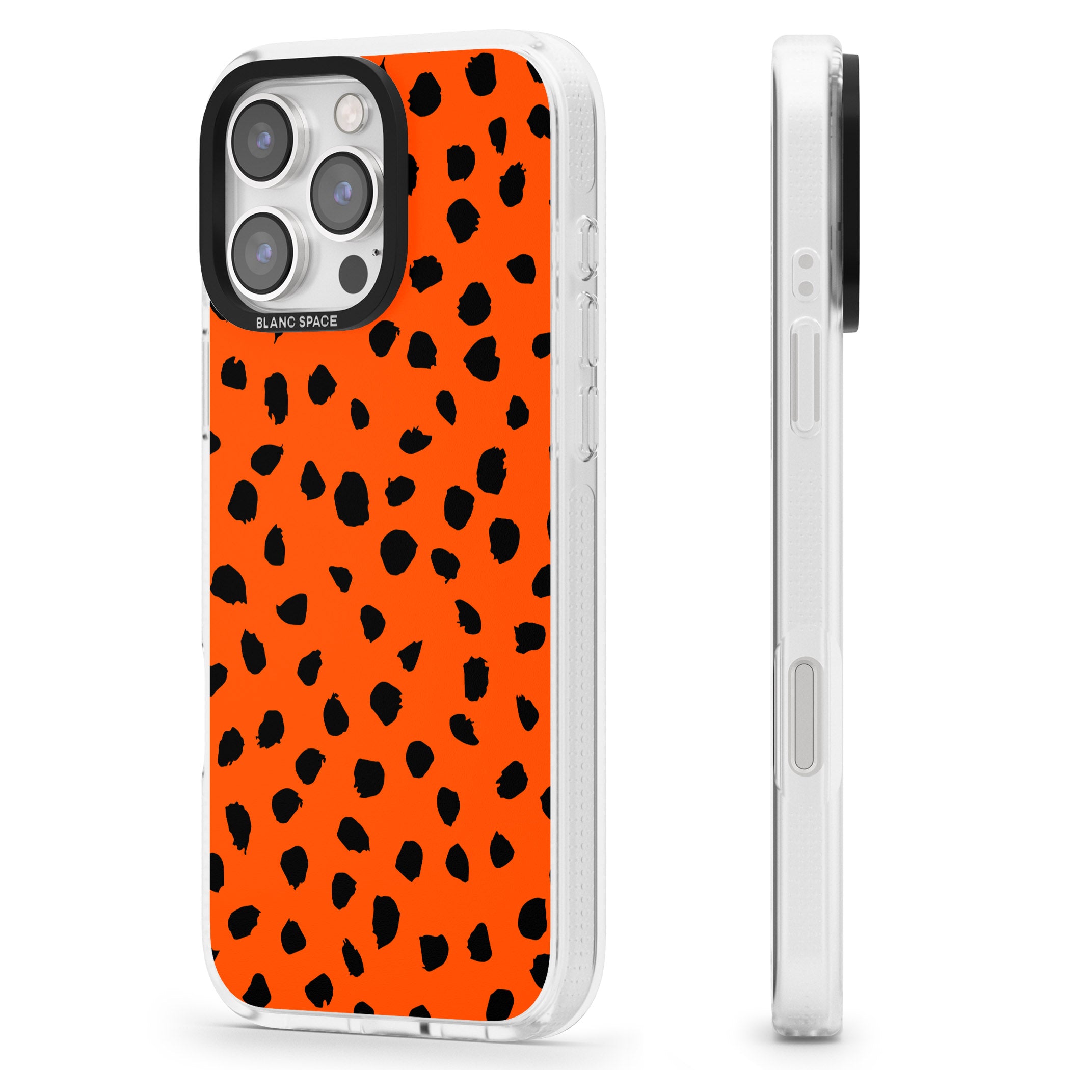 Black & Bright Red Dalmatian Polka Dot Spots iPhone 16 Pro Max / 16 Pro Clear Case Impact Air - Blanc Space