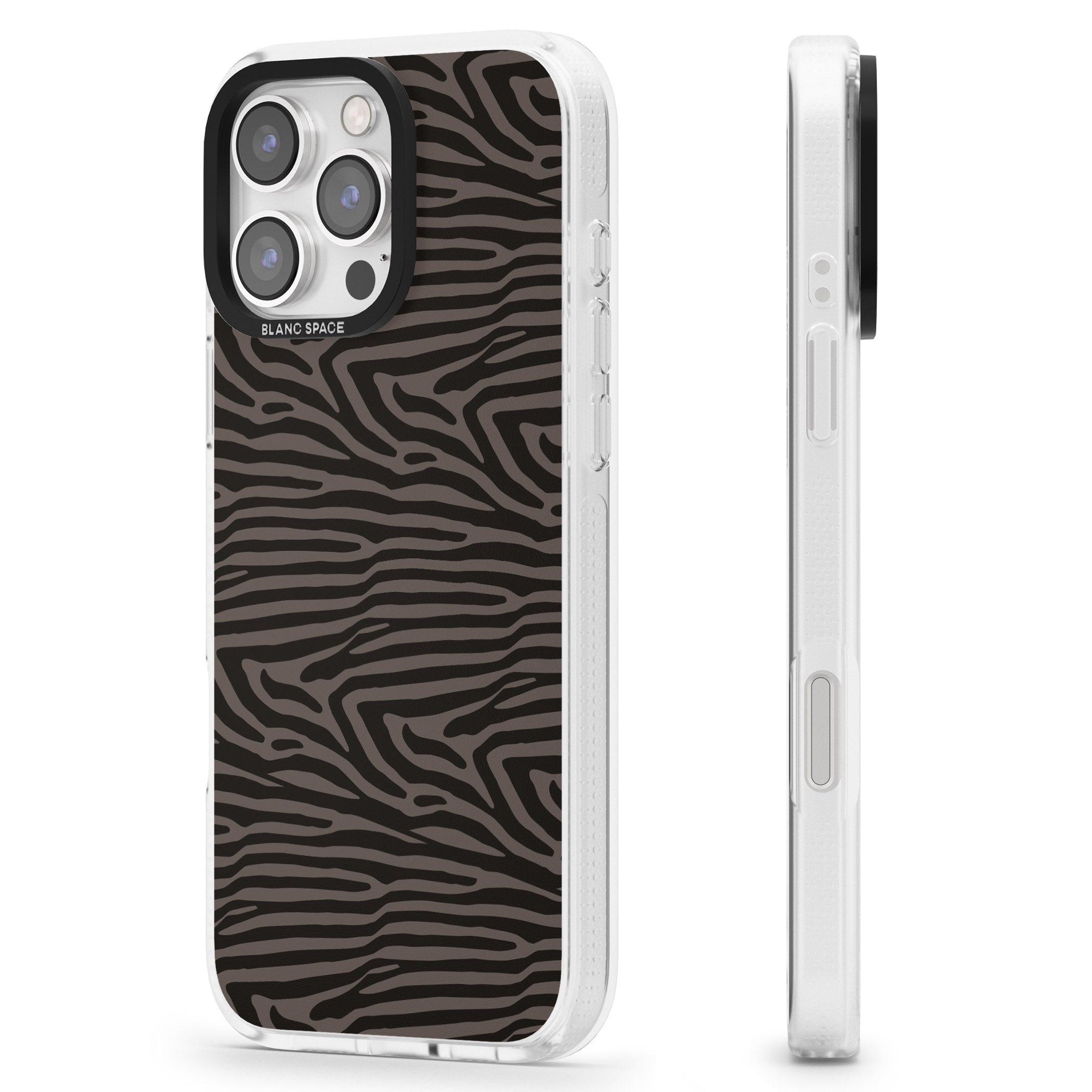 Dark Animal Print Pattern Zebra iPhone 16 Pro Max / 16 Pro Clear Case Impact Air - Blanc Space