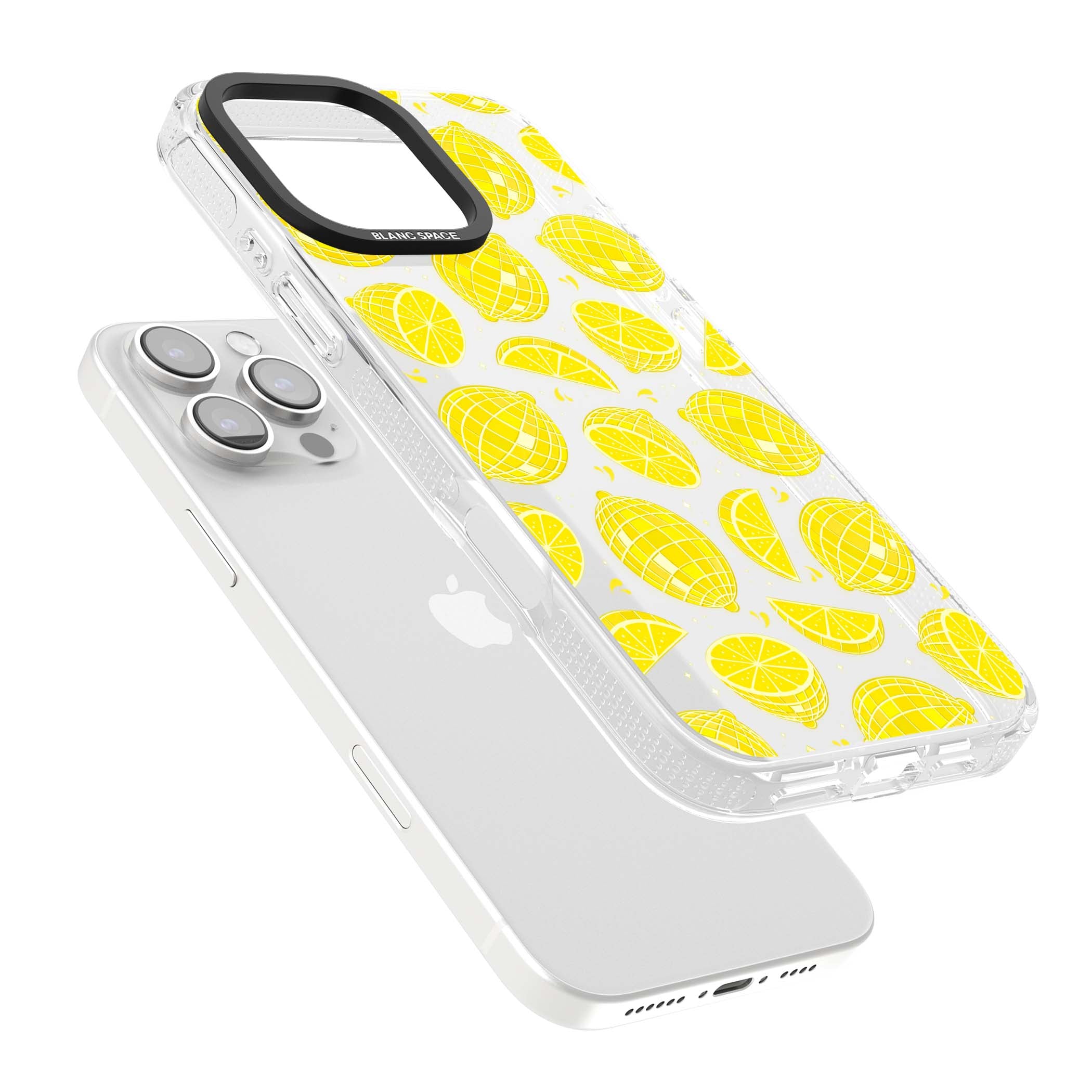 Disco Lemons citrus iPhone case featuring mirrorball lemons, sliced fruit and sparkle accents | Clear Case Impact Air case for iPhone 16 Pro, iPhone 16 Pro Max