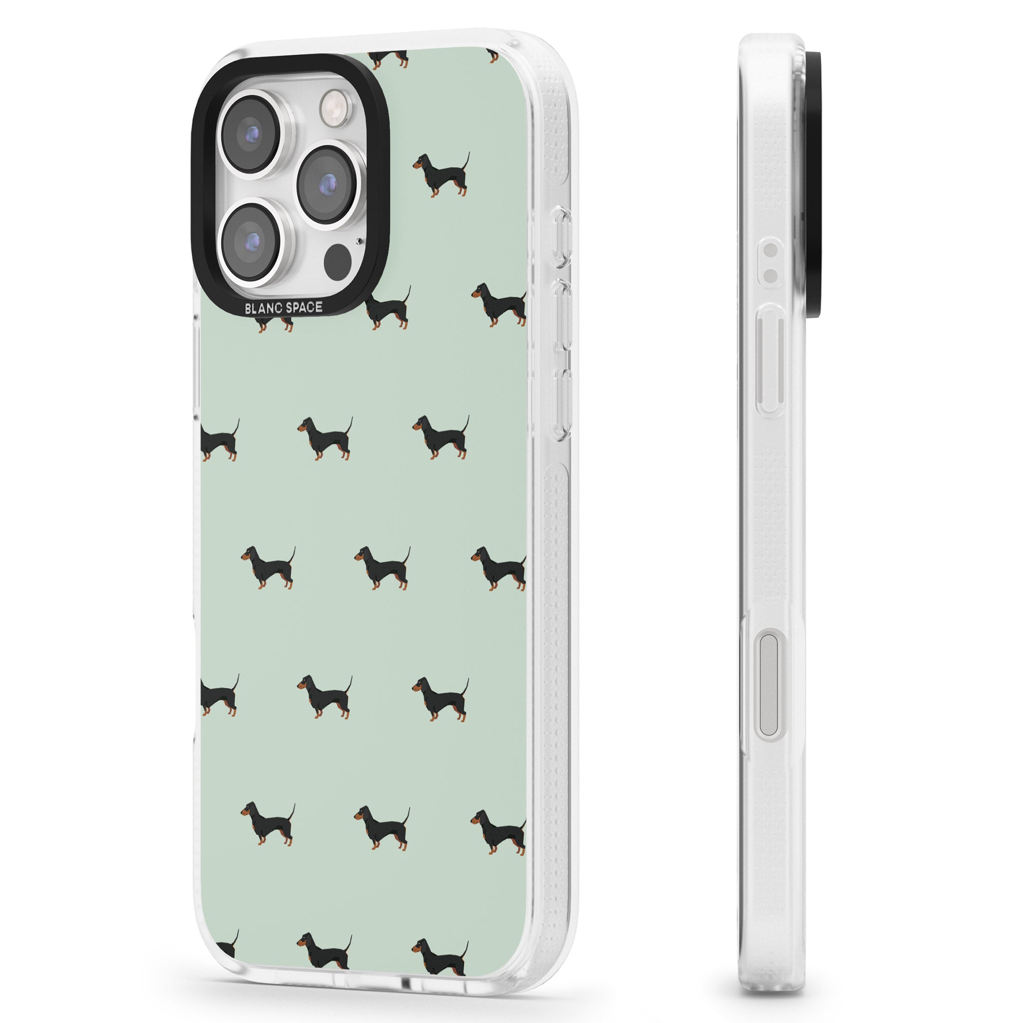 Dachshund Dog Pattern iPhone 16 Pro Max / 16 Pro Clear Case Impact Air - Blanc Space