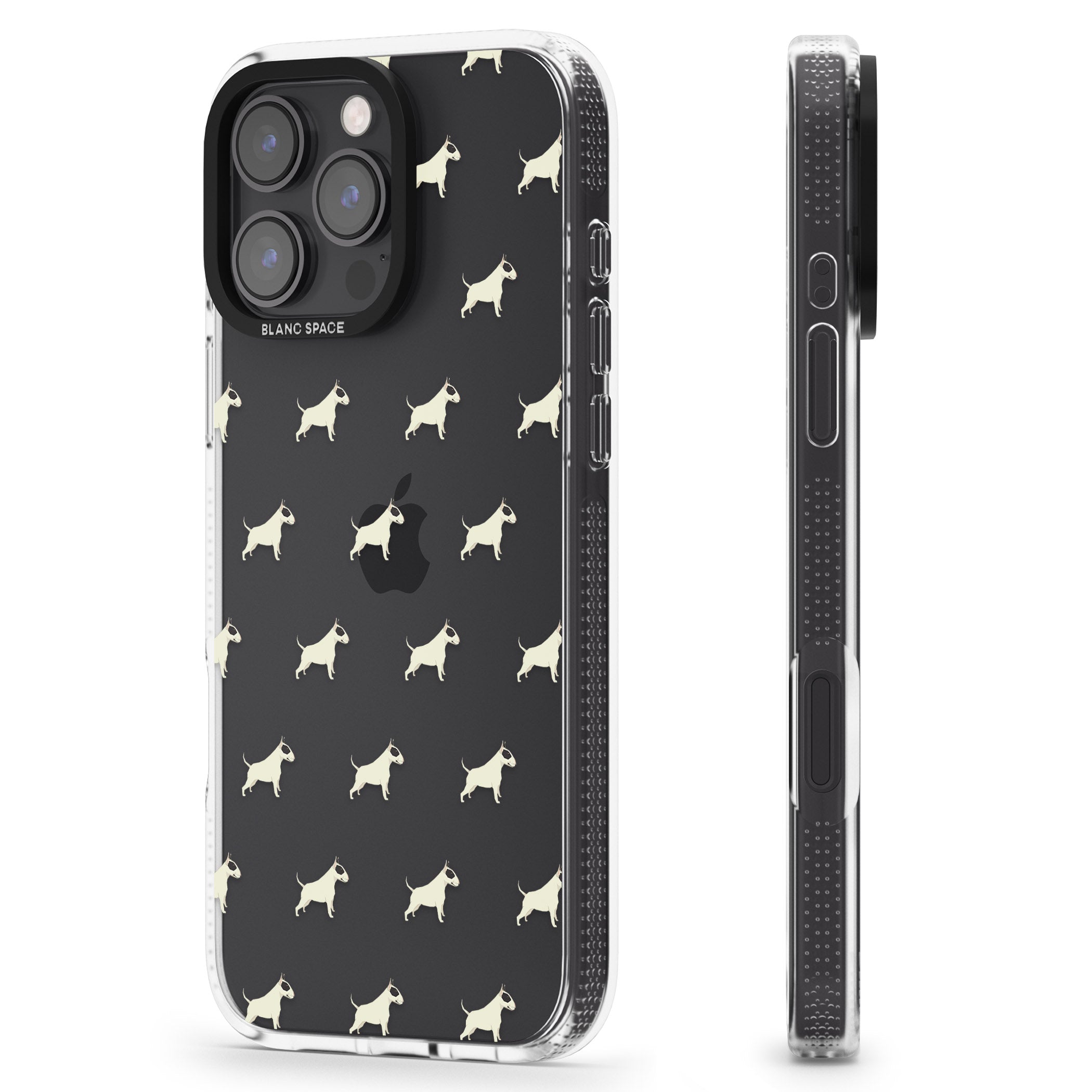 Bull Terrier Dog Pattern Clear iPhone 16 Pro Max / 16 Pro Clear Case Impact Air - Blanc Space