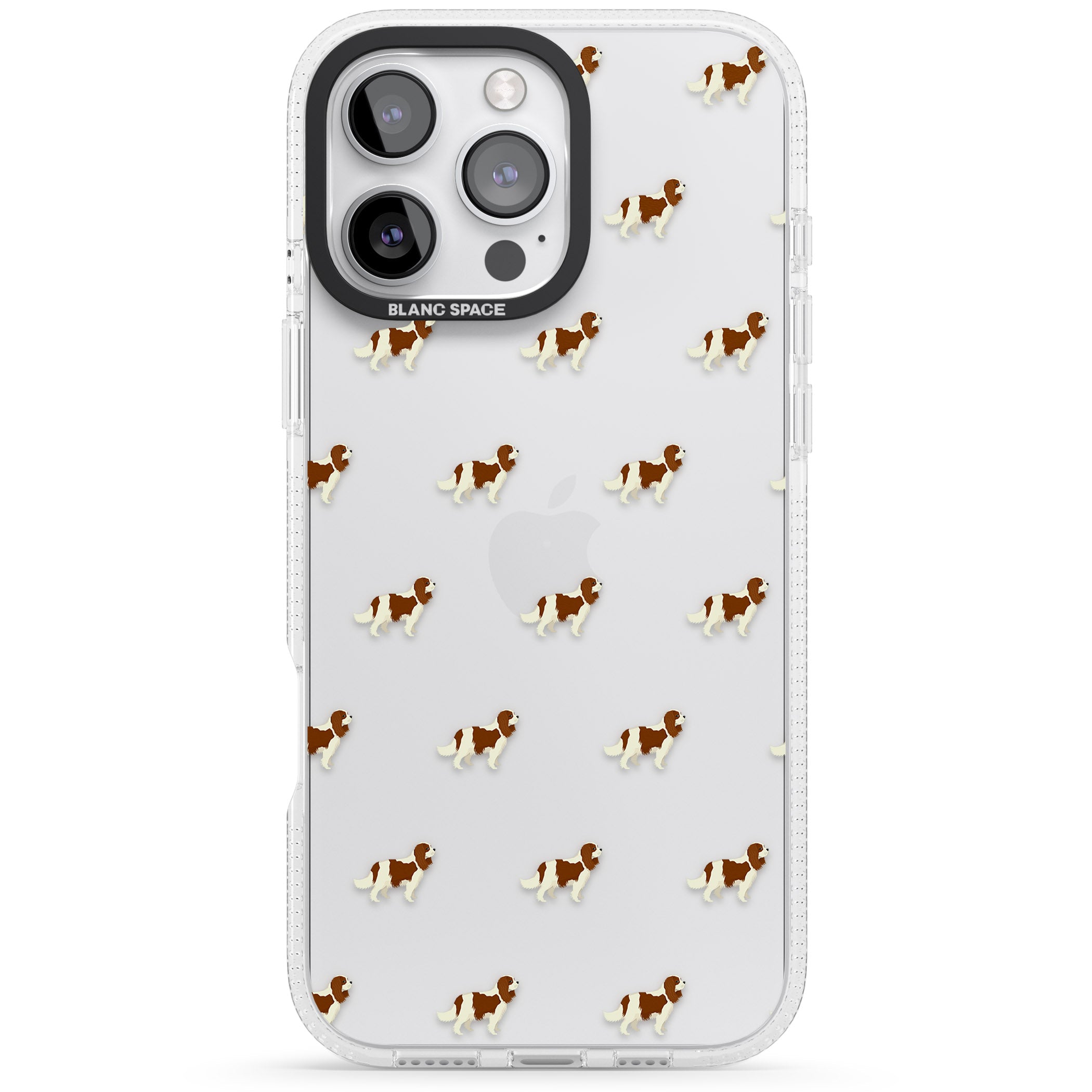 Cavalier King Charles Spaniel Pattern Clear iPhone 16 Pro Max / 16 Pro Clear Case Impact Air - Blanc Space