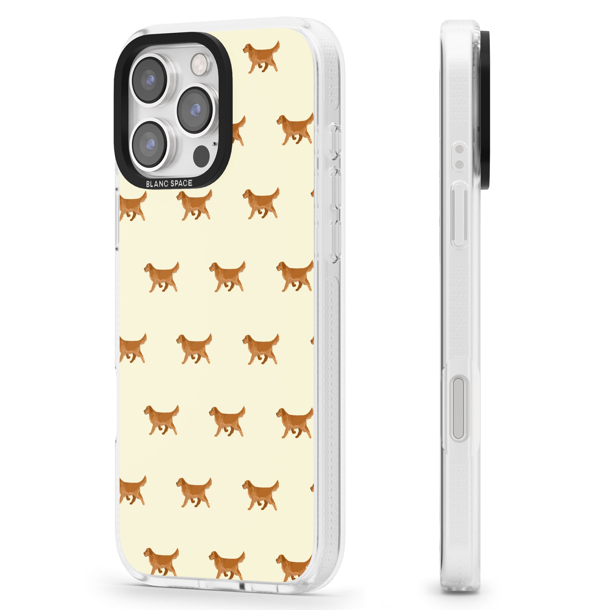 Golden Retriever Dog Pattern iPhone 16 Pro Max / 16 Pro Clear Case Impact Air - Blanc Space