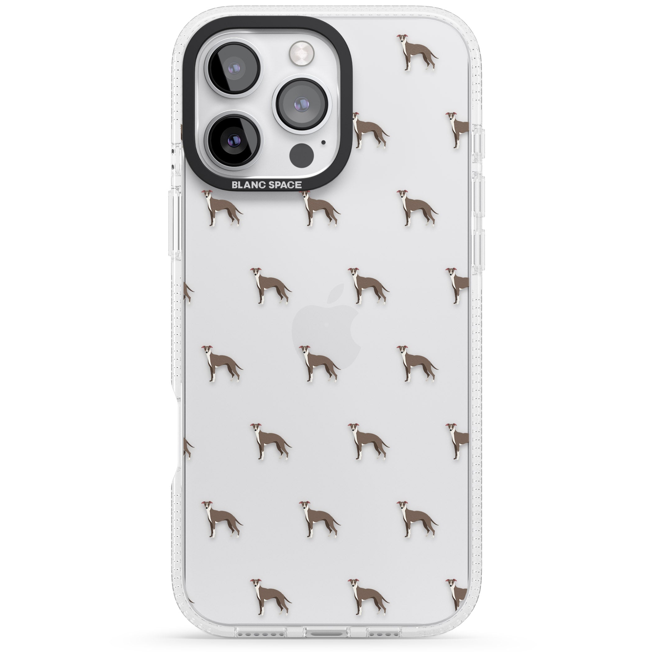 Whippet/Italian Greyhound Dog Pattern Clear iPhone 16 Pro Max / 16 Pro Clear Case Impact Air - Blanc Space