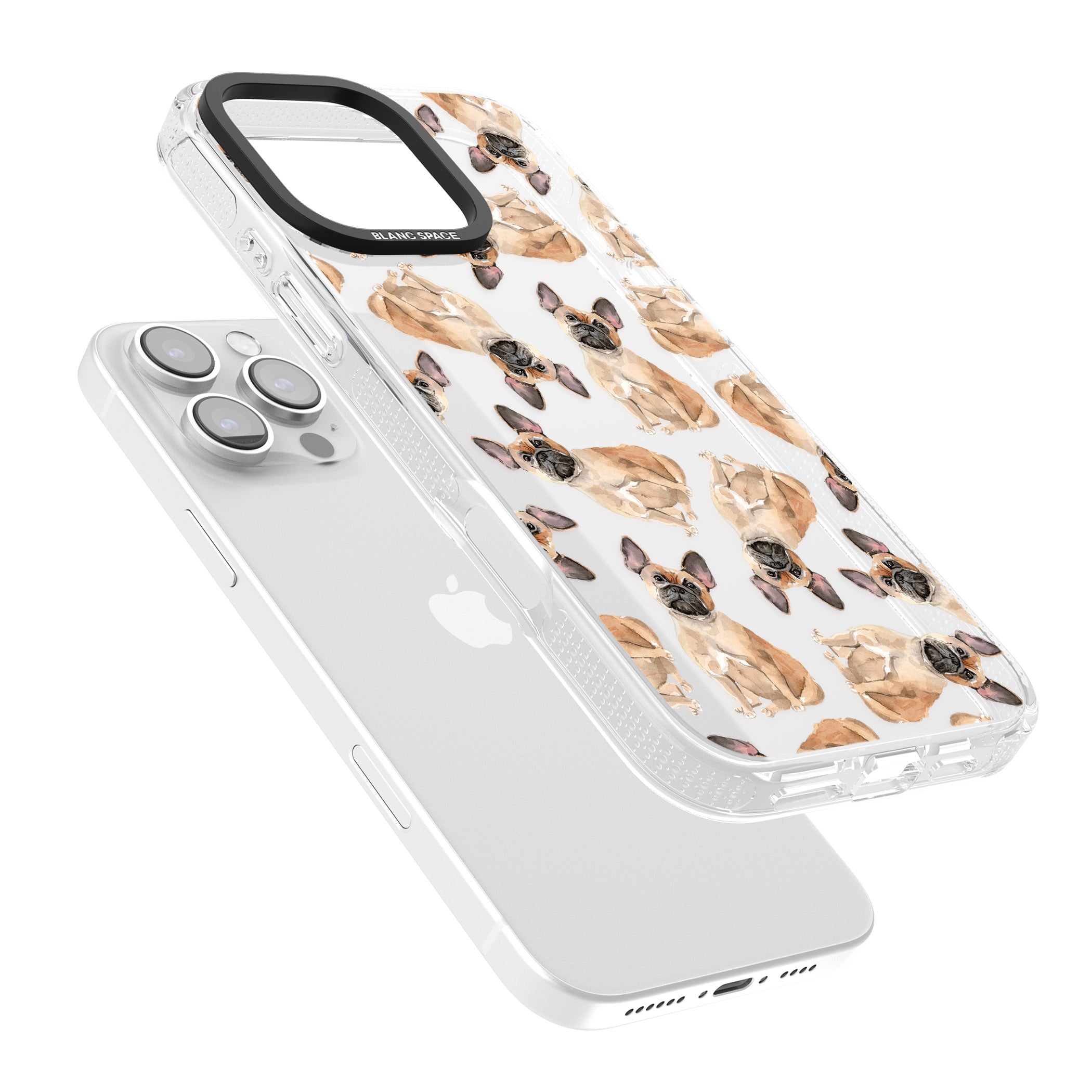 French Bulldog Watercolour Dog Pattern iPhone 16 Pro Max / 16 Pro Clear Case Impact Air - Blanc Space