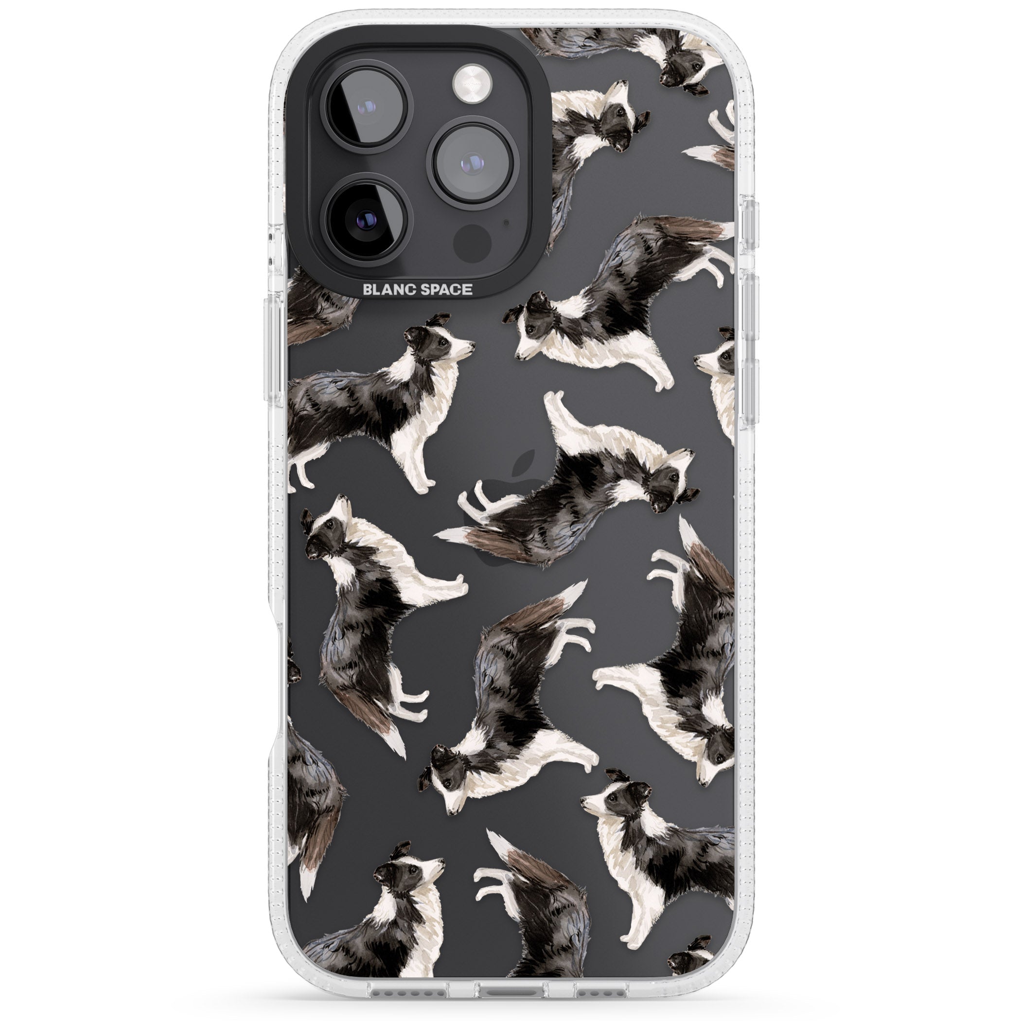 Border Collie Watercolour Dog Pattern iPhone 16 Pro Max / 16 Pro Clear Case Impact Air - Blanc Space