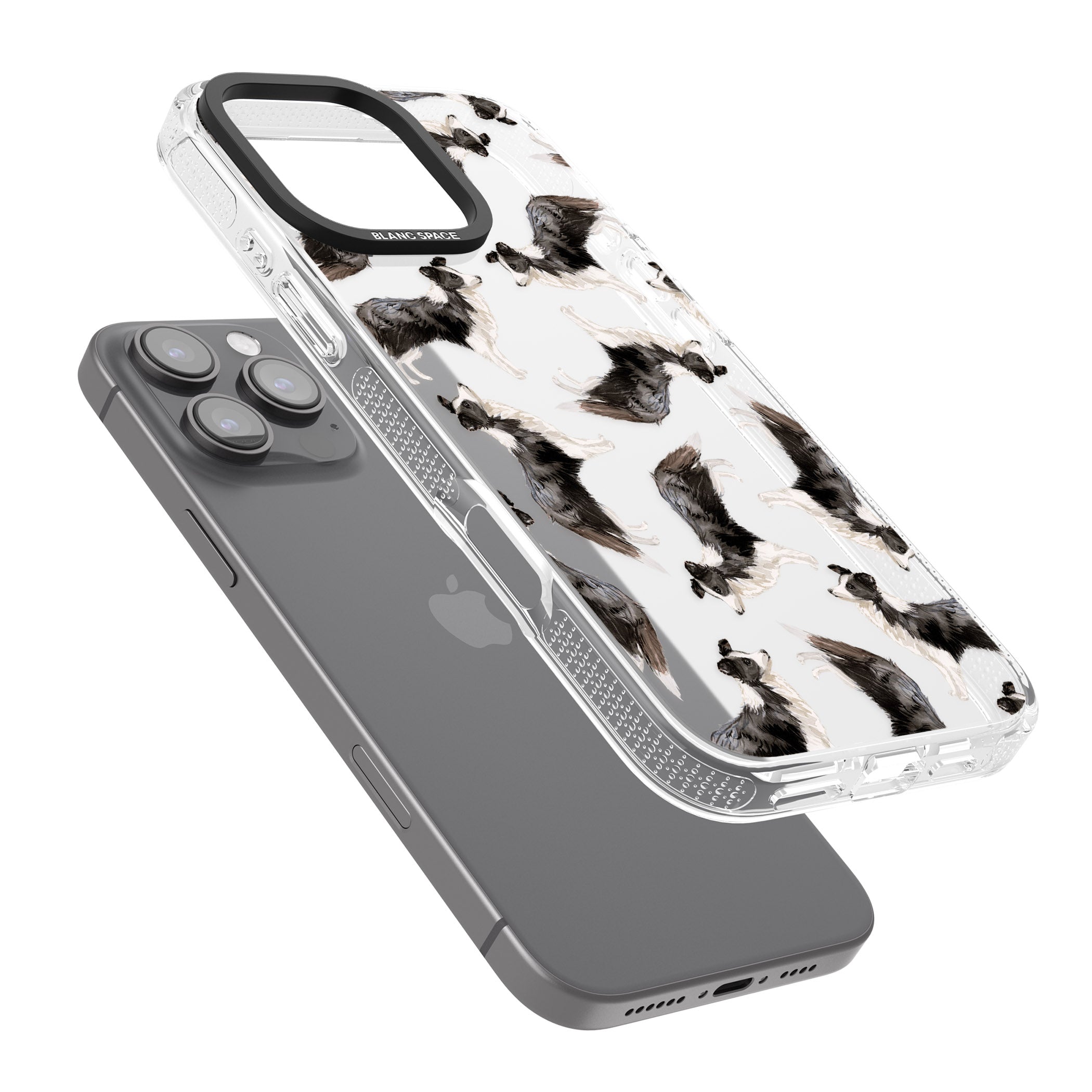 Border Collie Watercolour Dog Pattern iPhone 16 Pro Max / 16 Pro Clear Case Impact Air - Blanc Space