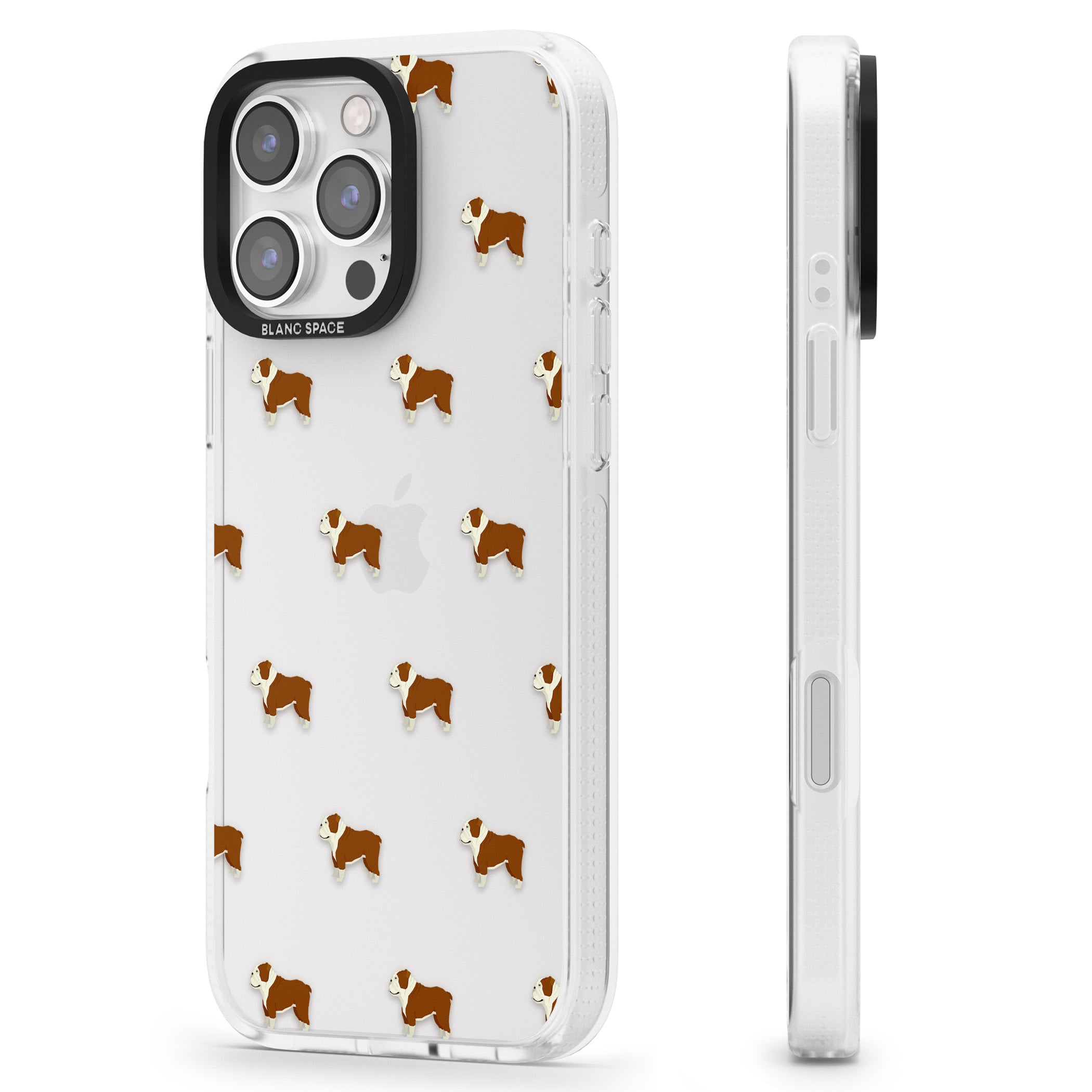 English Bulldog Dog Pattern Clear iPhone 16 Pro Max / 16 Pro Clear Case Impact Air - Blanc Space