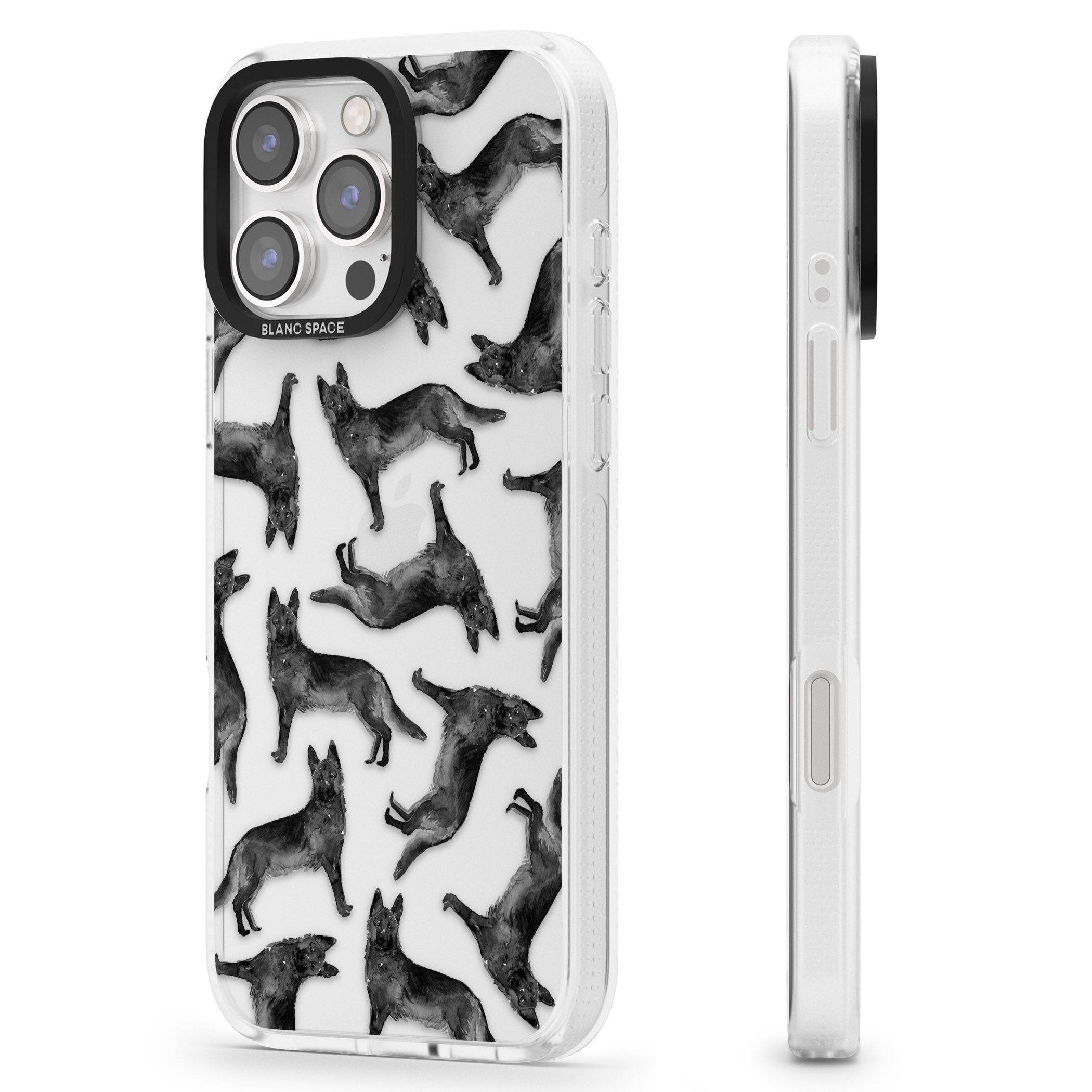 German Shepherd (Black) Watercolour Dog Pattern iPhone 16 Pro Max / 16 Pro Clear Case Impact Air - Blanc Space