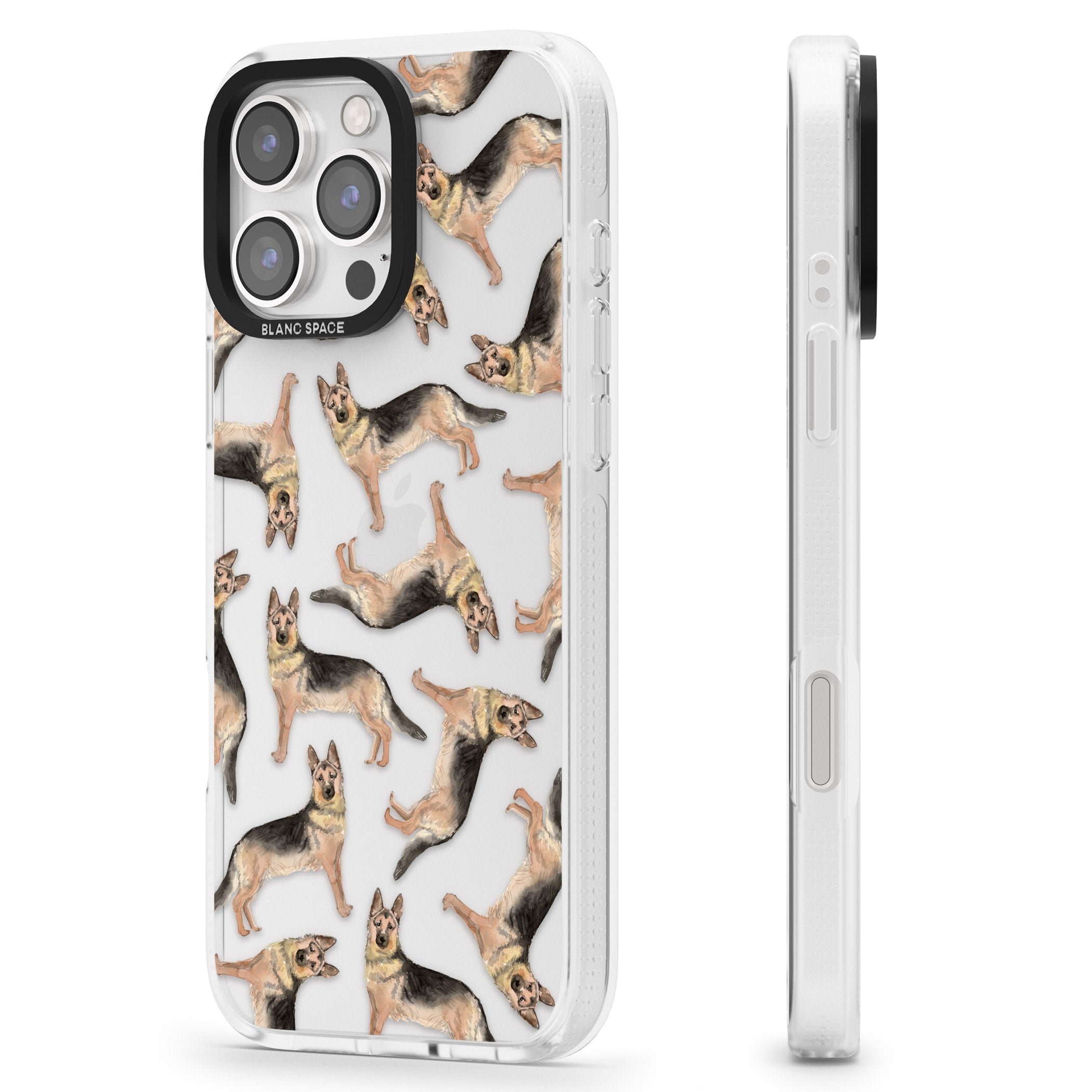 German Shepherd Watercolour Dog Pattern iPhone 16 Pro Max / 16 Pro Clear Case Impact Air - Blanc Space