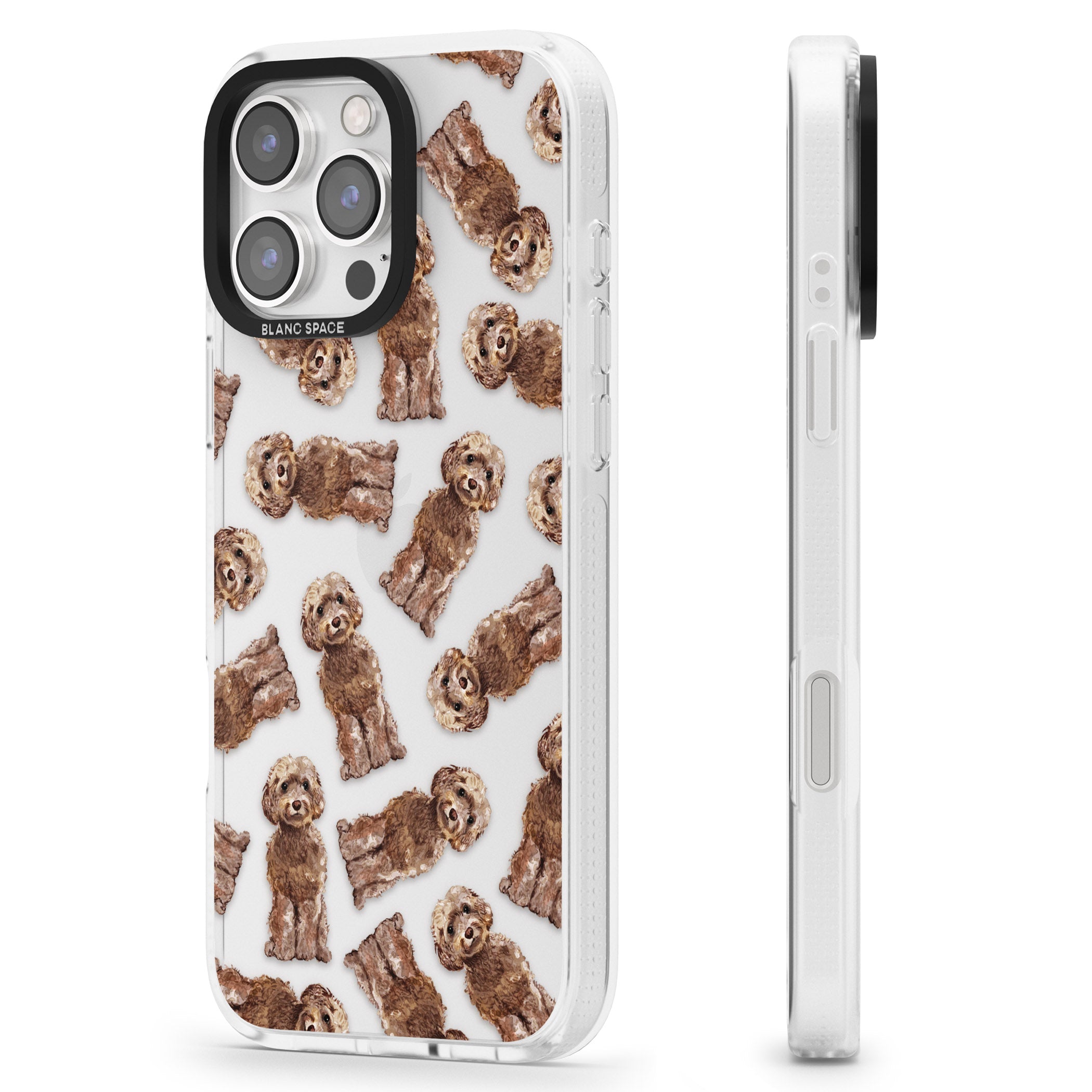 Cockapoo (Brown) Watercolour Dog Pattern iPhone 16 Pro Max / 16 Pro Clear Case Impact Air - Blanc Space