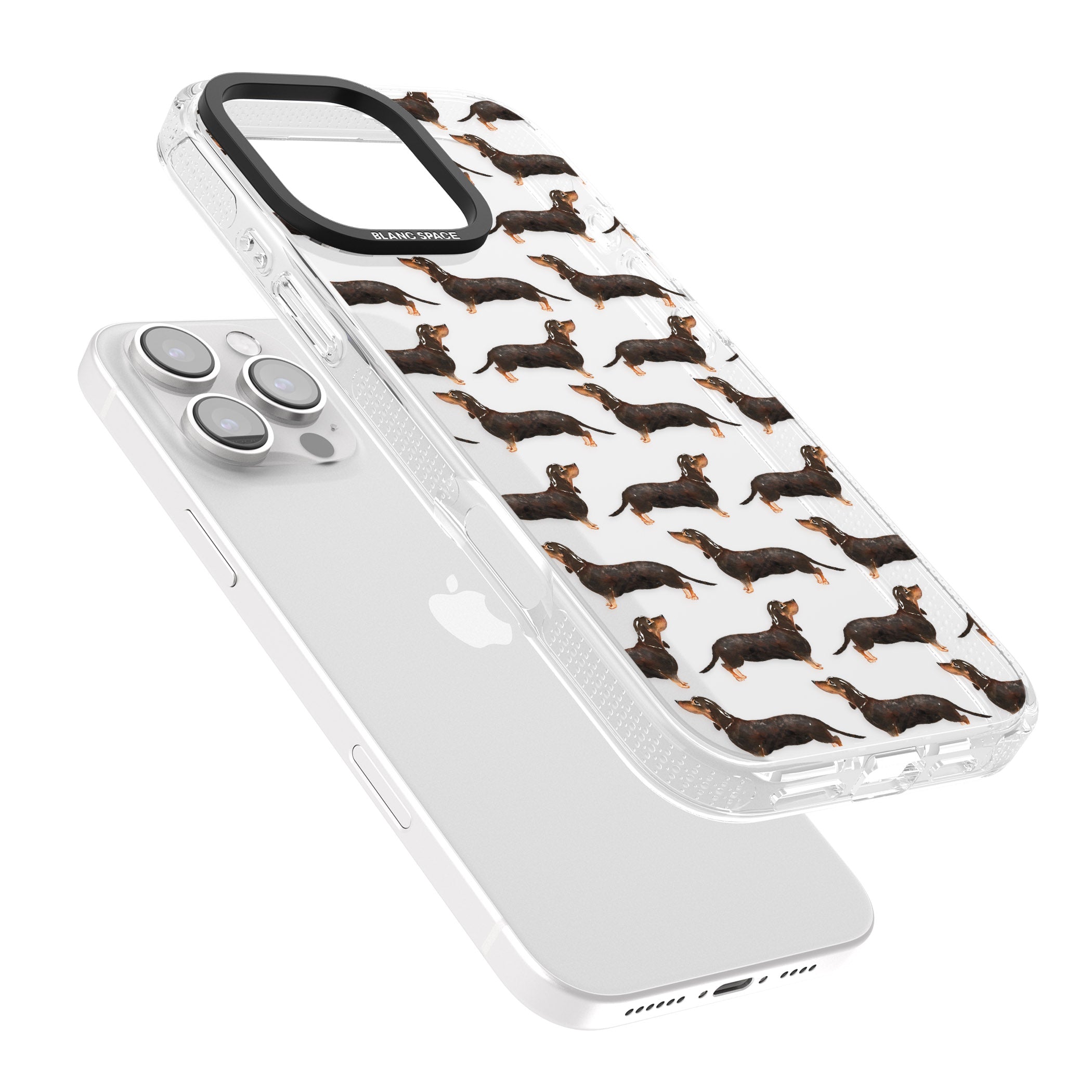 Dachshund (Black & Tan) Watercolour Dog Pattern iPhone 16 Pro Max / 16 Pro Clear Case Impact Air - Blanc Space