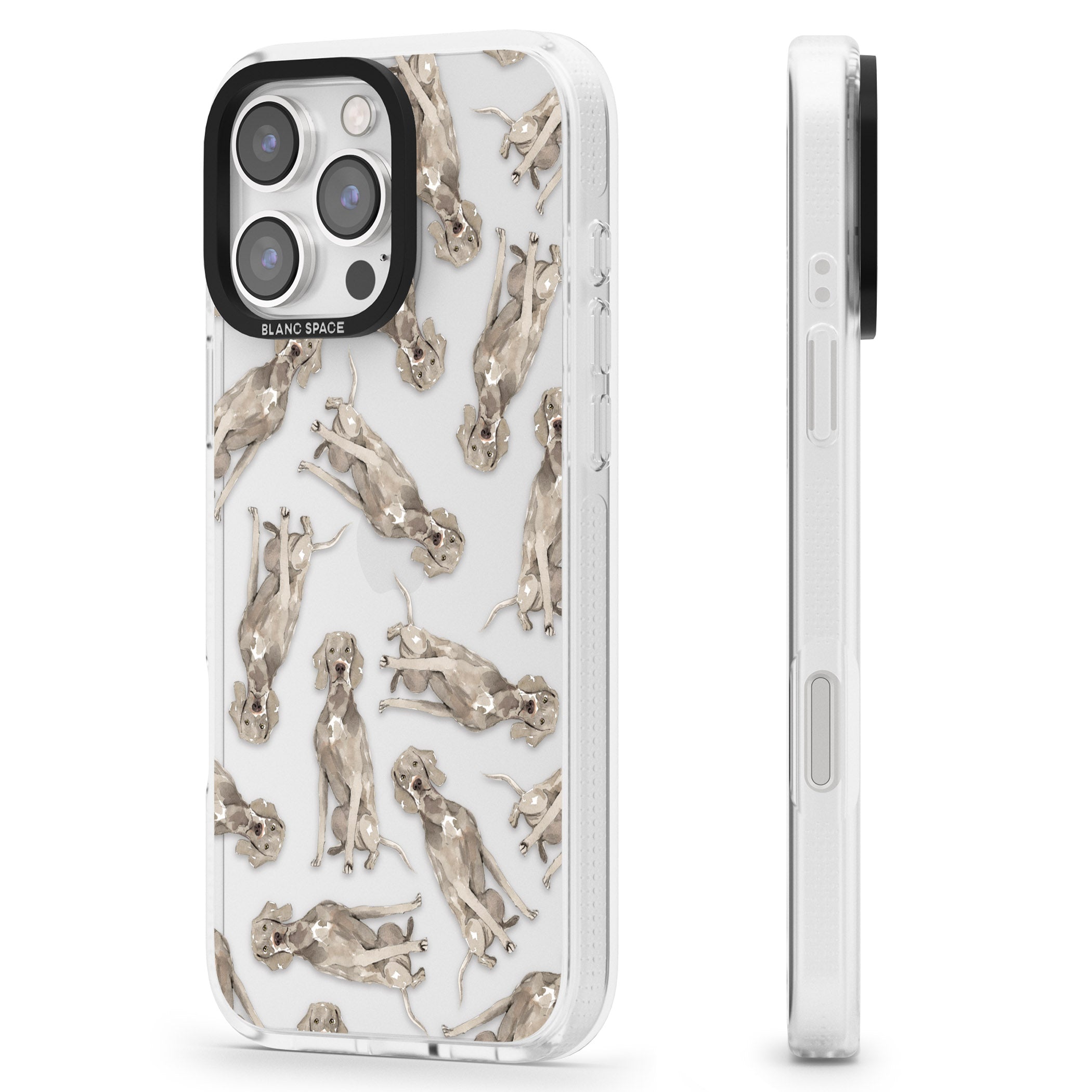 Weimaraner Watercolour Dog Pattern iPhone 16 Pro Max / 16 Pro Clear Case Impact Air - Blanc Space