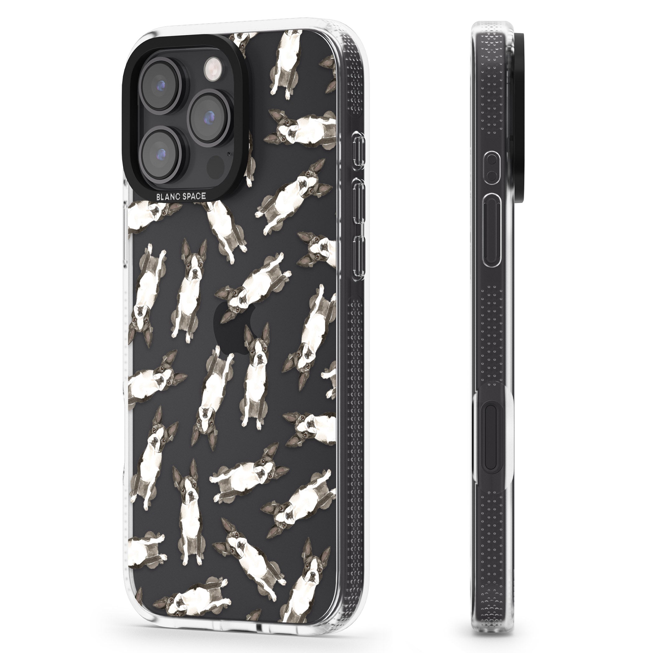 Boston Terrier Watercolour Dog Pattern iPhone 16 Pro Max / 16 Pro Clear Case Impact Air - Blanc Space