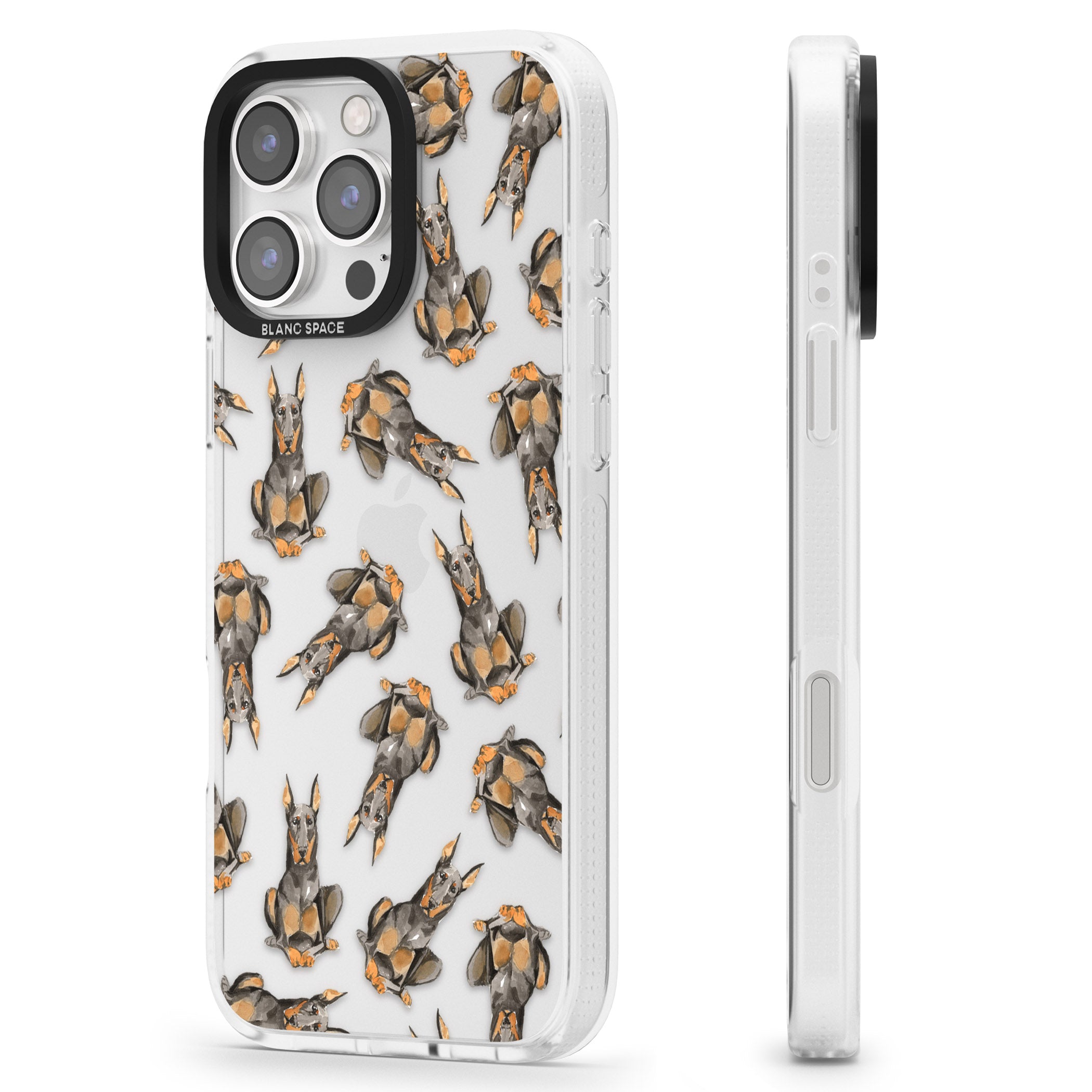 Doberman Watercolour Dog Pattern iPhone 16 Pro Max / 16 Pro Clear Case Impact Air - Blanc Space