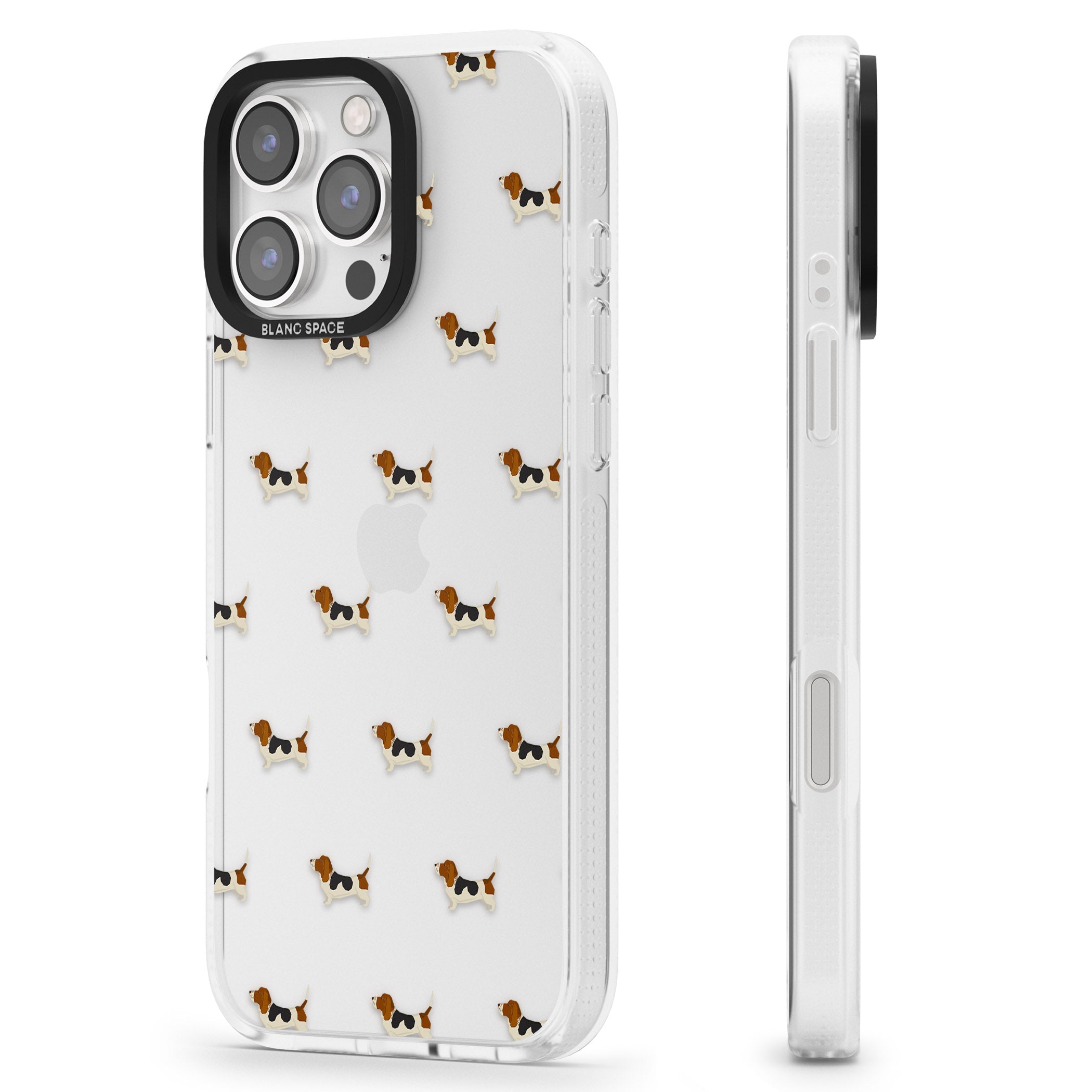 Basset Hound Dog Pattern Clear iPhone 16 Pro Max / 16 Pro Clear Case Impact Air - Blanc Space