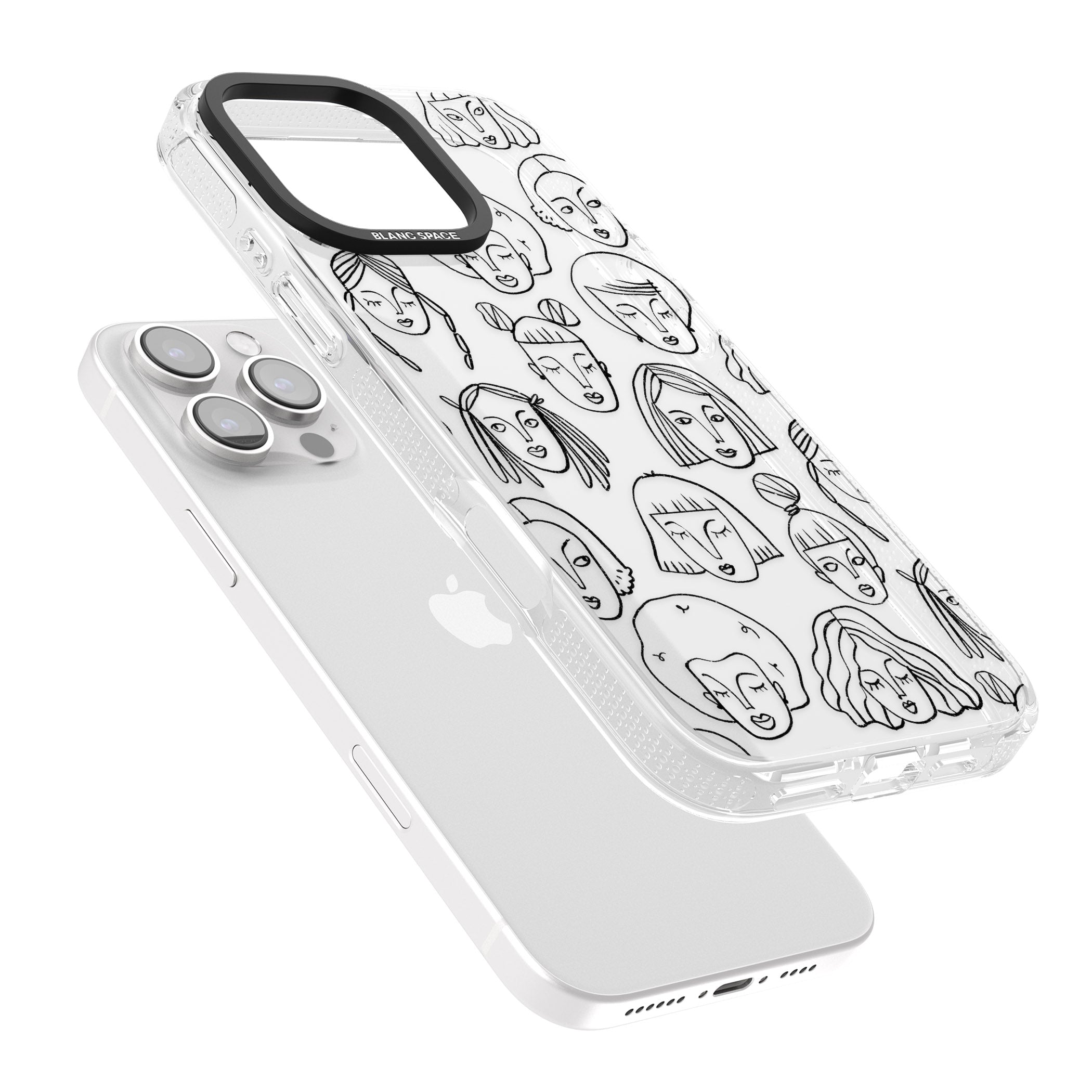 Girl Portrait Doodles iPhone 16 Pro Max / 16 Pro Clear Case Impact Air - Blanc Space