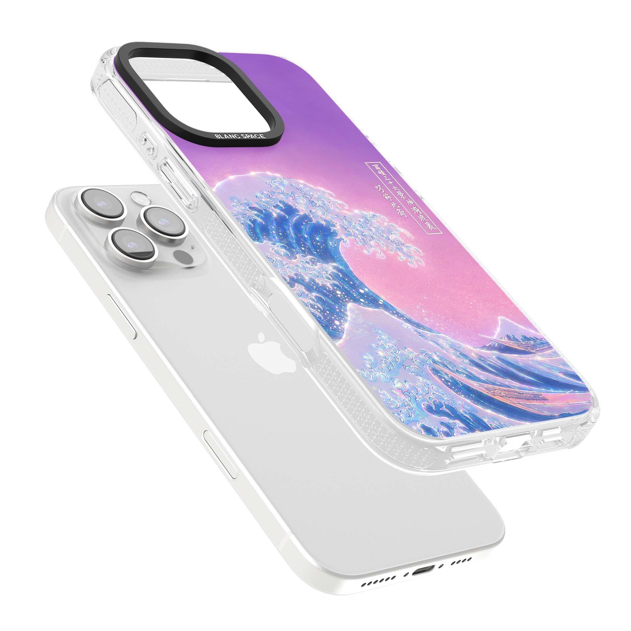 The Great Opal Wave Japanese iPhone case featuring Hokusai's great wave in iridescent pastels with lilac sky and Mou | Clear Case Impact Air case for iPhone 16 Pro, iPhone 16 Pro Max