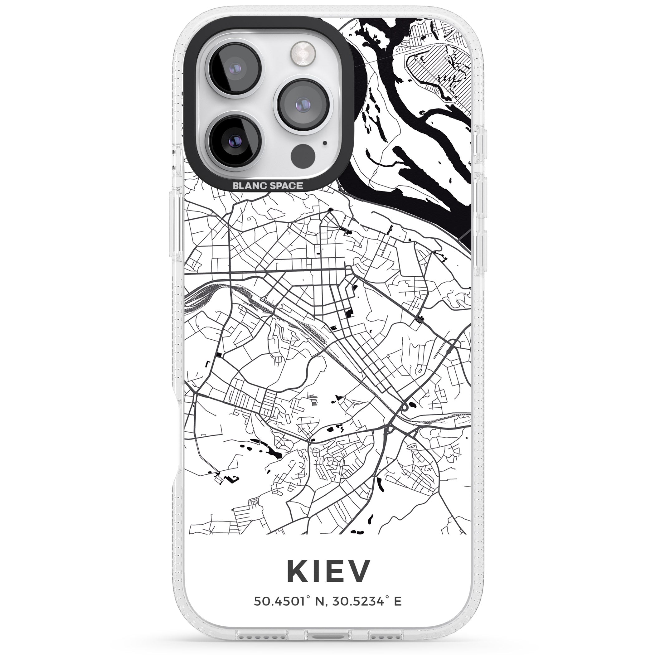 Map of Kiev, Ukraine iPhone 16 Pro Max / 16 Pro Clear Case Impact Air - Blanc Space