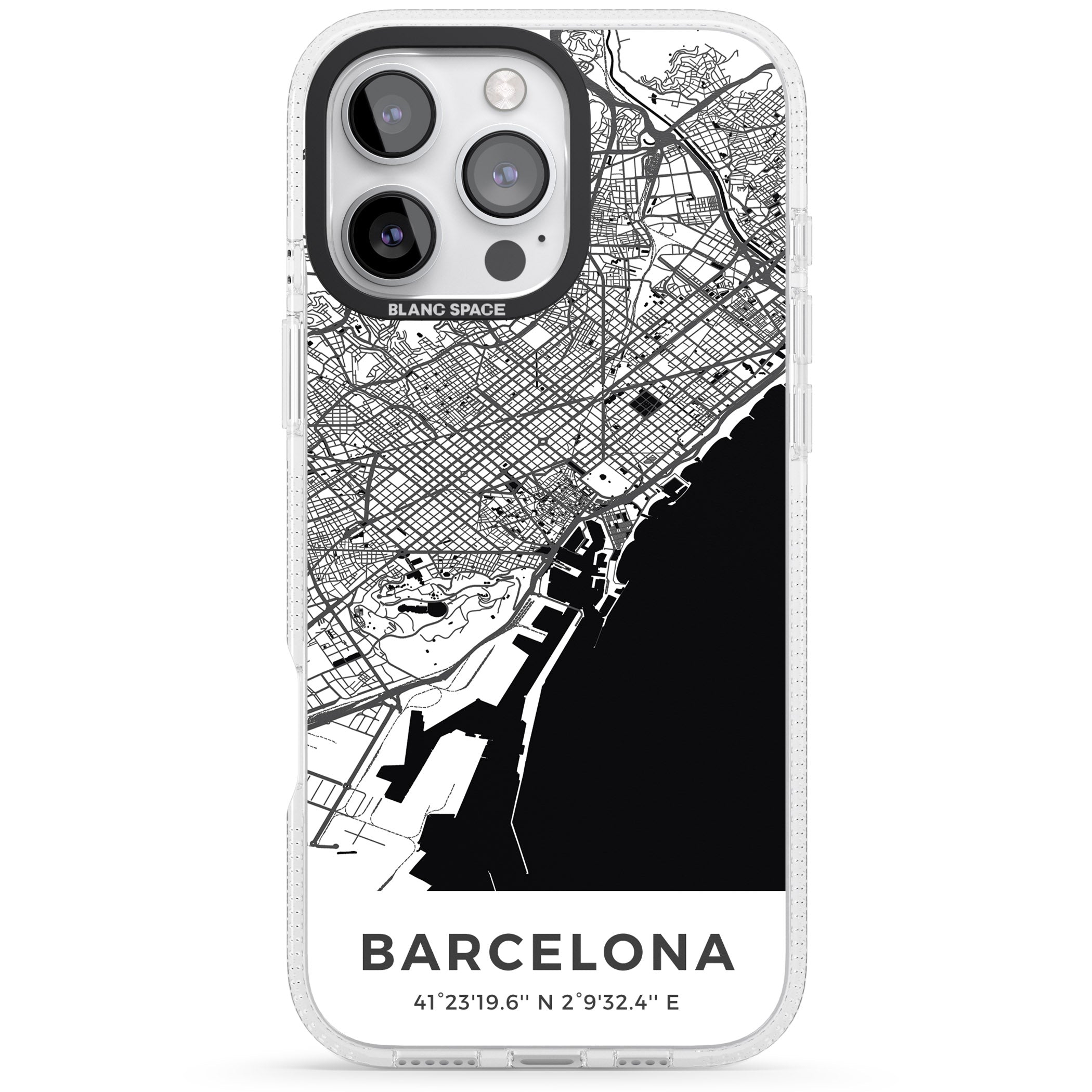 Map of Barcelona, Spain iPhone 16 Pro Max / 16 Pro Clear Case Impact Air - Blanc Space