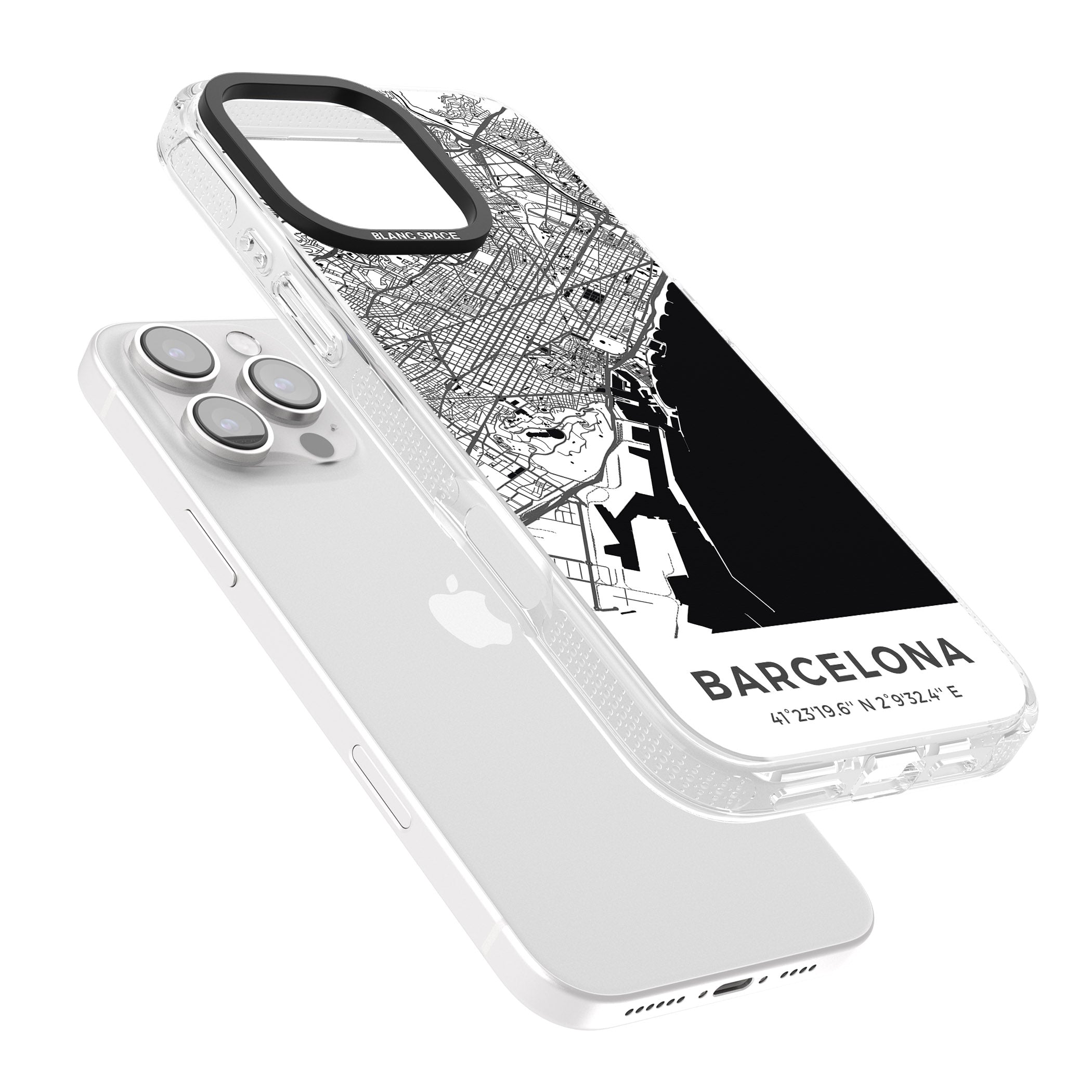 Map of Barcelona, Spain iPhone 16 Pro Max / 16 Pro Clear Case Impact Air - Blanc Space