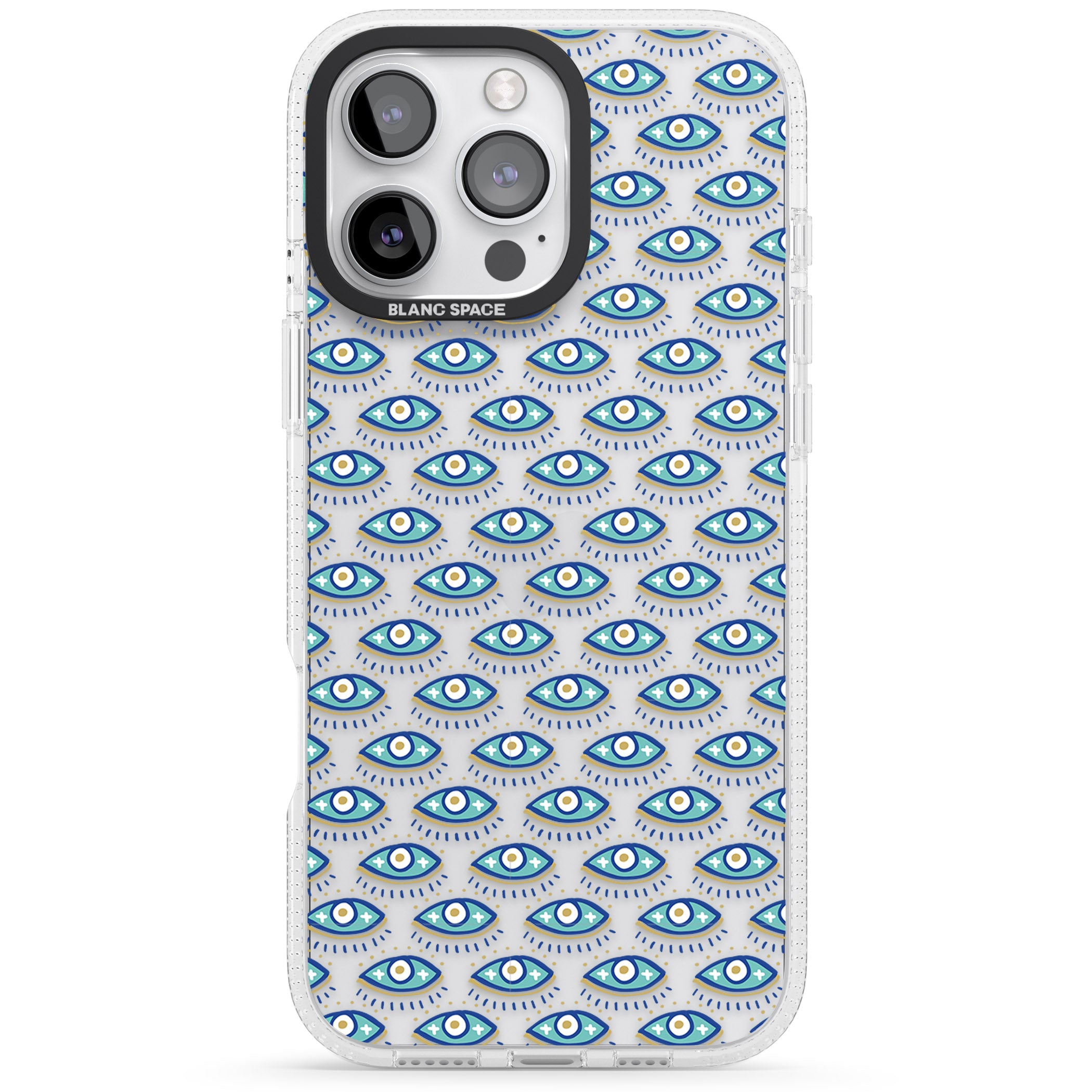 Eyes & Crosses (Clear) Psychedelic Eyes Pattern iPhone 16 Pro Max / 16 Pro Clear Case Impact Air - Blanc Space