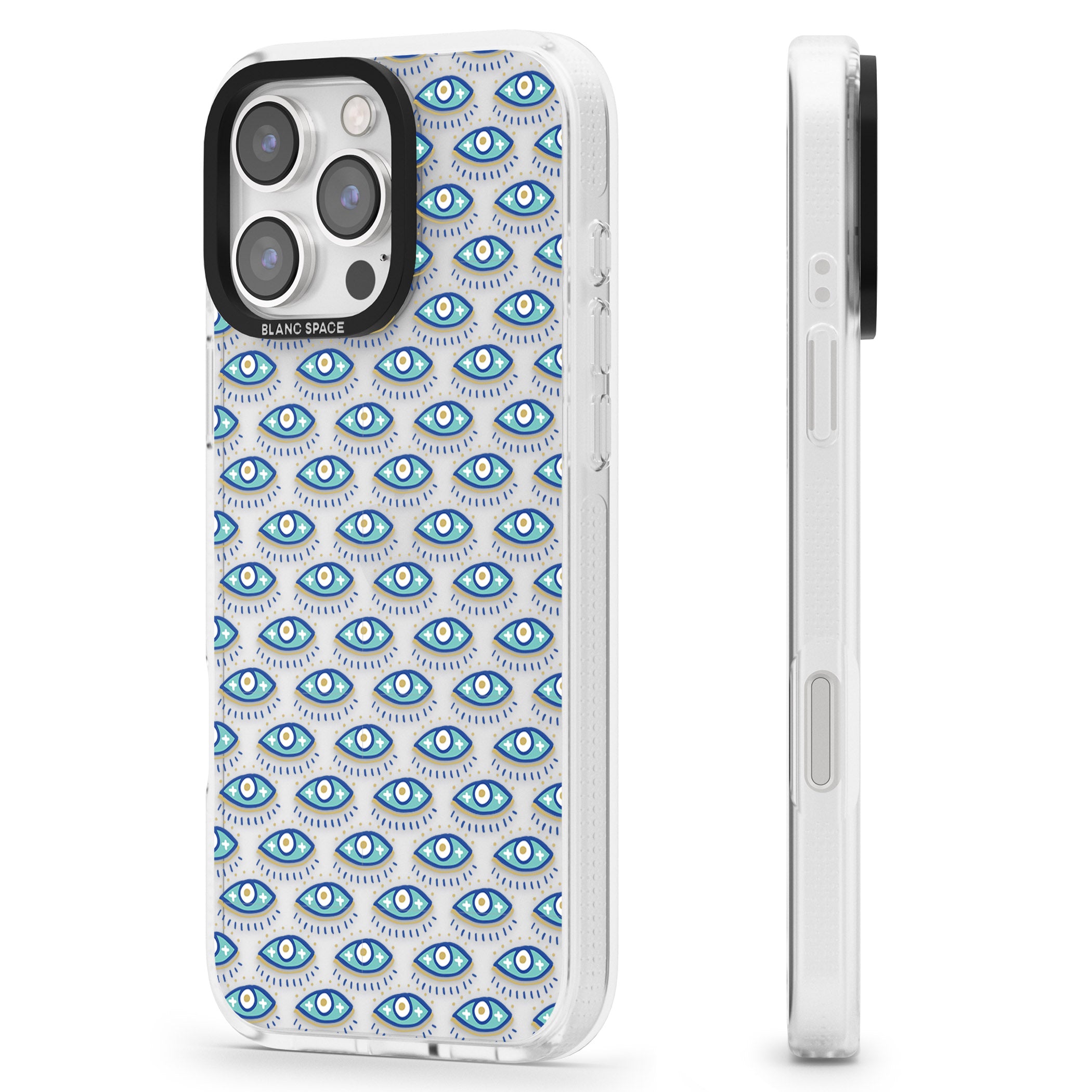 Eyes & Crosses (Clear) Psychedelic Eyes Pattern iPhone 16 Pro Max / 16 Pro Clear Case Impact Air - Blanc Space