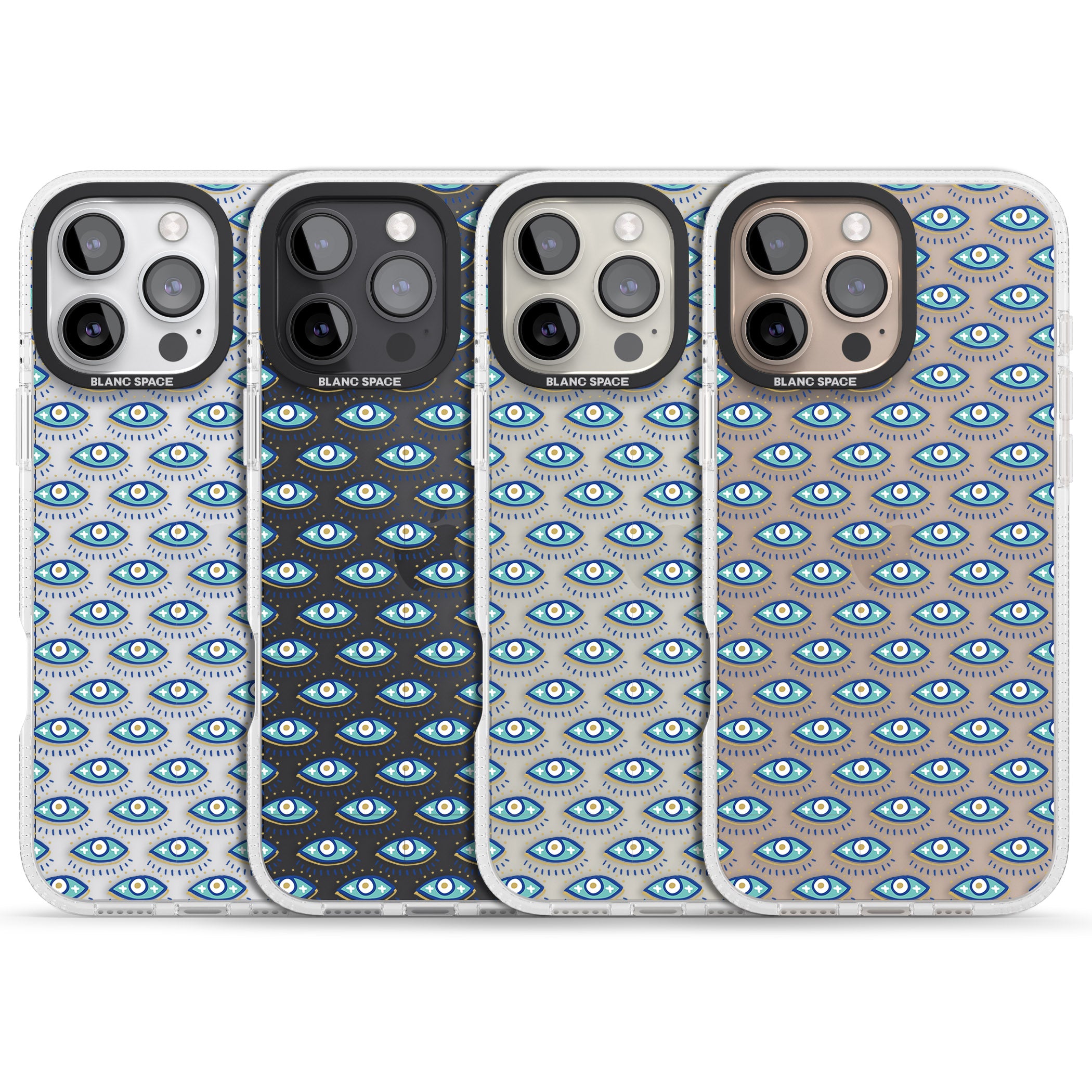 Eyes & Crosses (Clear) Psychedelic Eyes Pattern iPhone 16 Pro Max / 16 Pro Clear Case Impact Air - Blanc Space