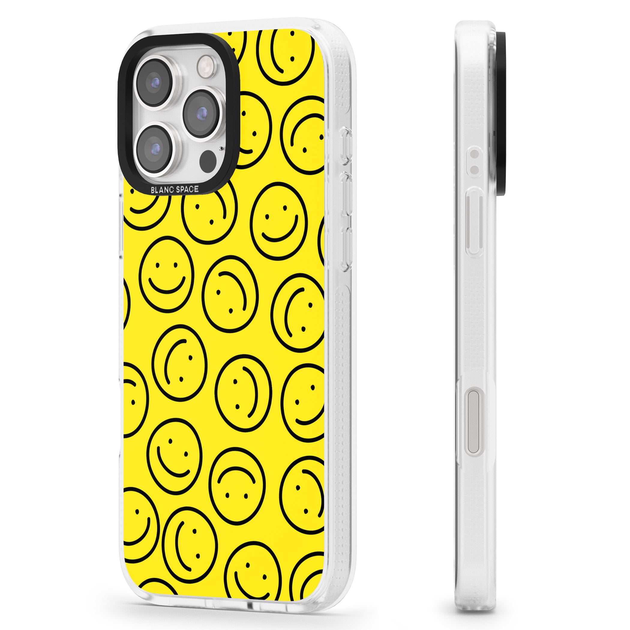 Happy Face Pattern iPhone 16 Pro Max / 16 Pro Clear Case Impact Air - Blanc Space