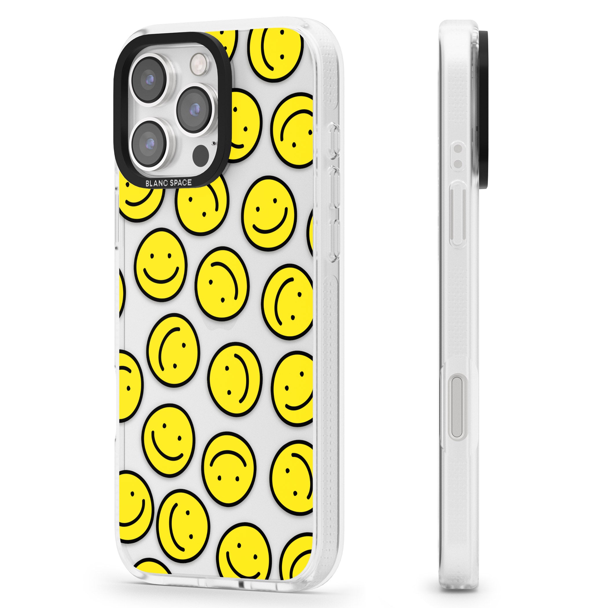 Happy Face Clear Pattern iPhone 16 Pro Max / 16 Pro Clear Case Impact Air - Blanc Space
