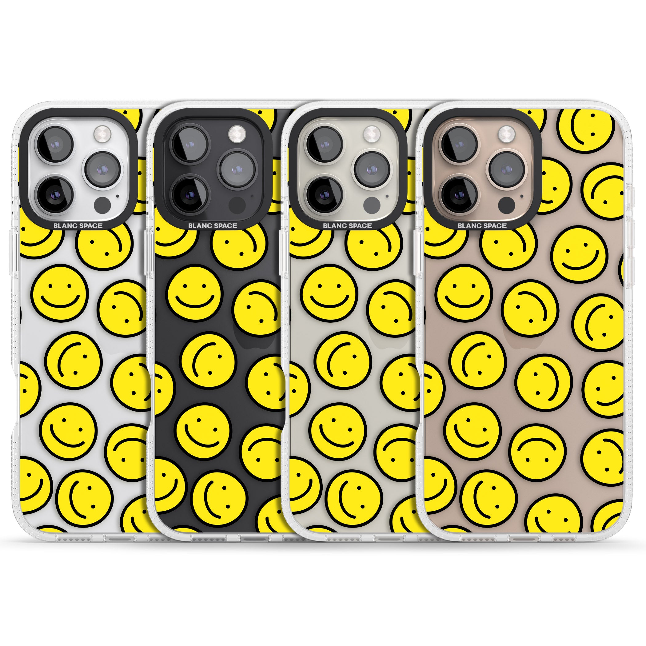 Happy Face Clear Pattern iPhone 16 Pro Max / 16 Pro Clear Case Impact Air - Blanc Space