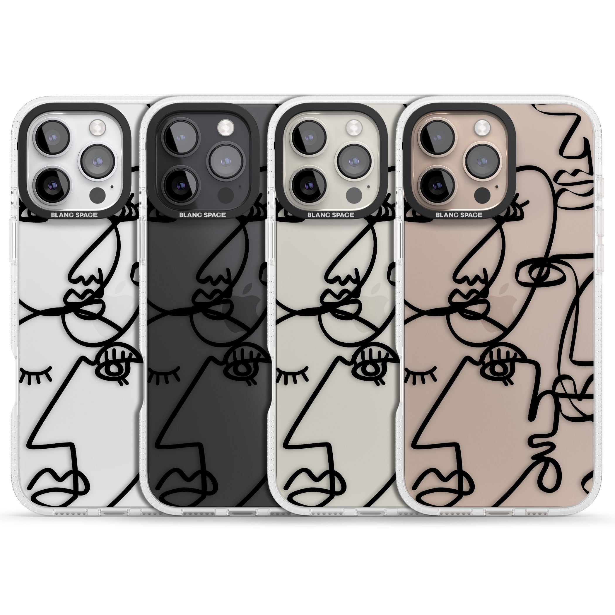 Abstract Continuous Line Faces Black on Clear iPhone 16 Pro Max / 16 Pro Clear Case Impact Air - Blanc Space