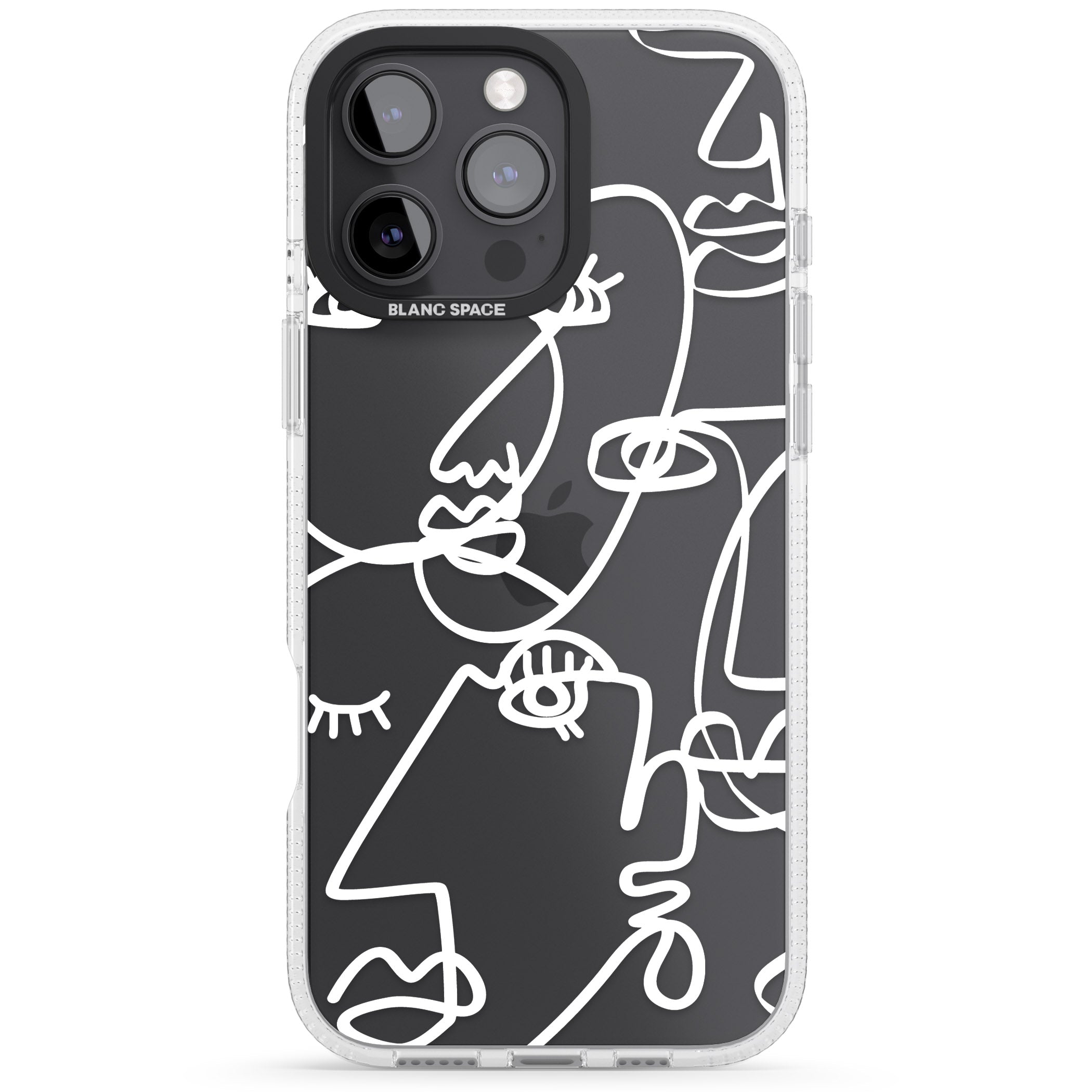 Abstract Continuous Line Faces White on Clear iPhone 16 Pro Max / 16 Pro Clear Case Impact Air - Blanc Space