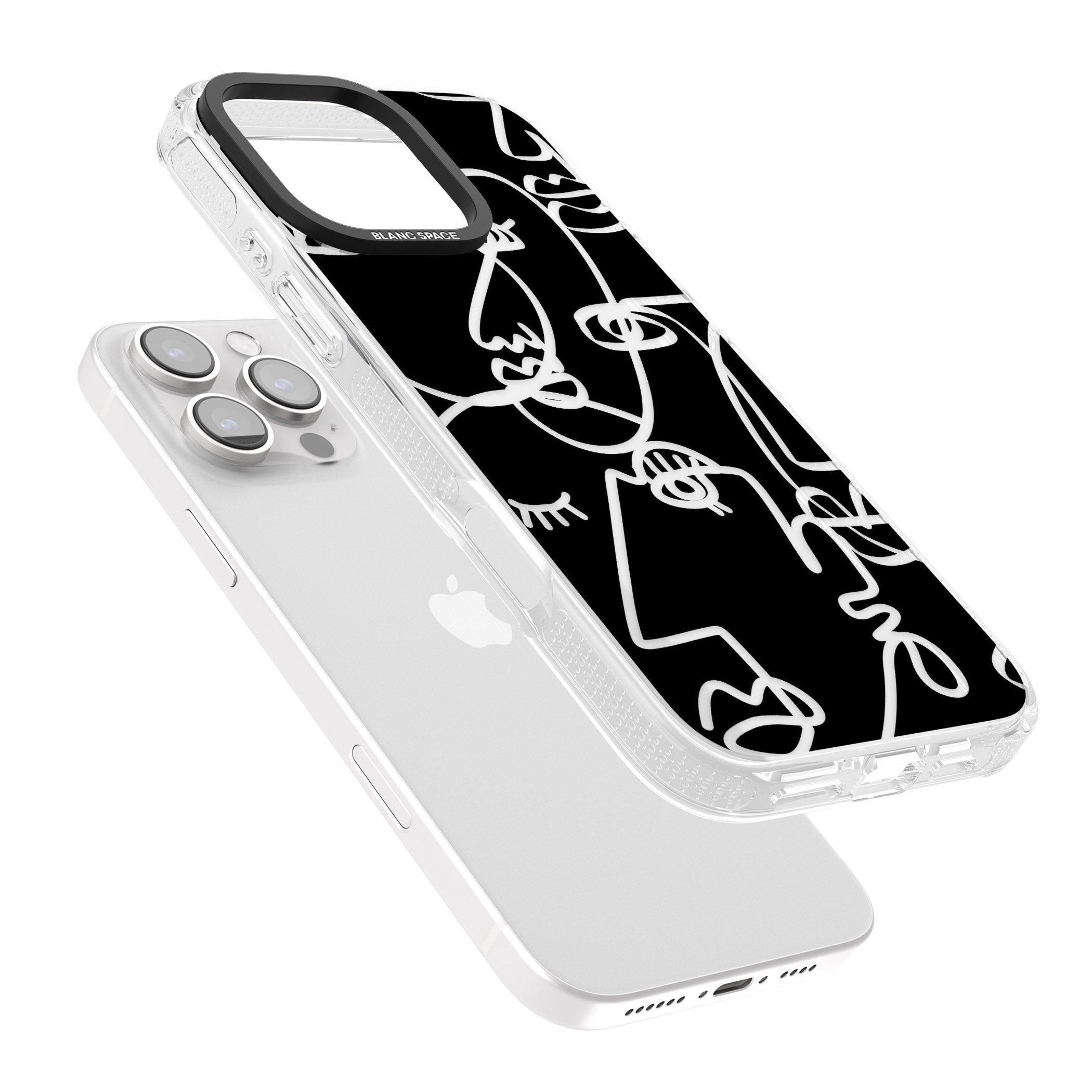 Abstract Continuous Line Faces Clear on Black iPhone 16 Pro Max / 16 Pro Clear Case Impact Air - Blanc Space