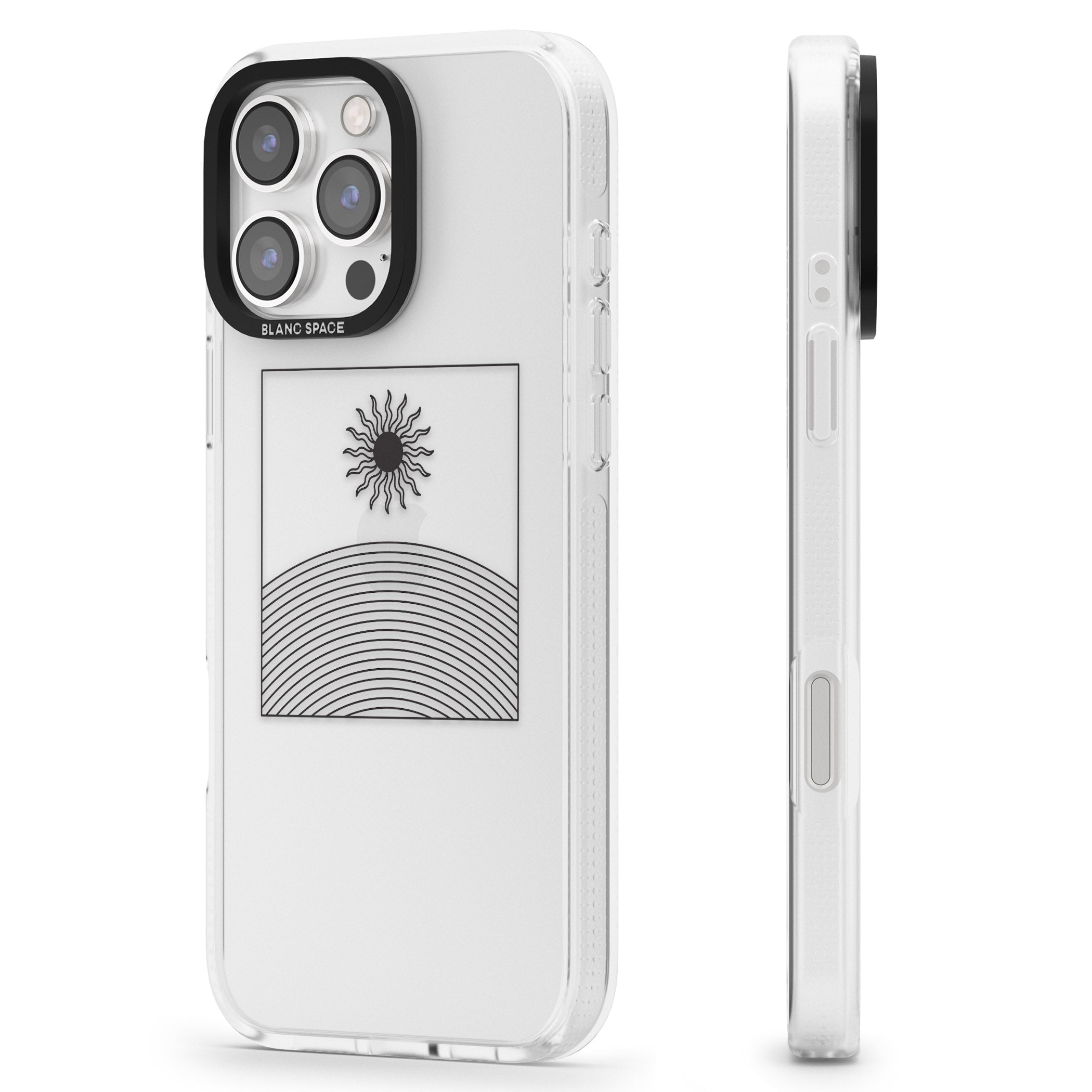 Framed Linework: Rising Sun iPhone 16 Pro Max / 16 Pro Clear Case Impact Air - Blanc Space
