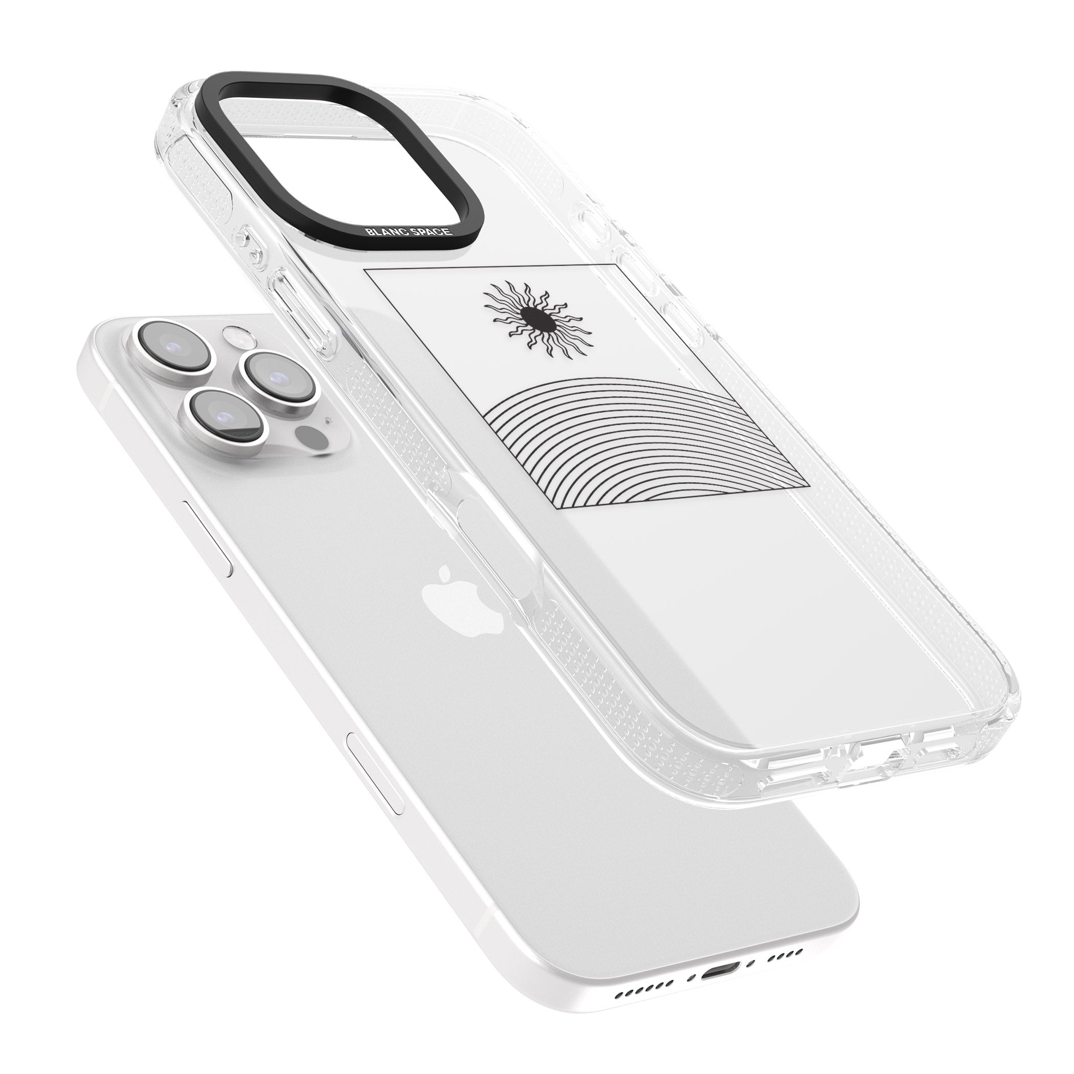 Framed Linework: Rising Sun iPhone 16 Pro Max / 16 Pro Clear Case Impact Air - Blanc Space