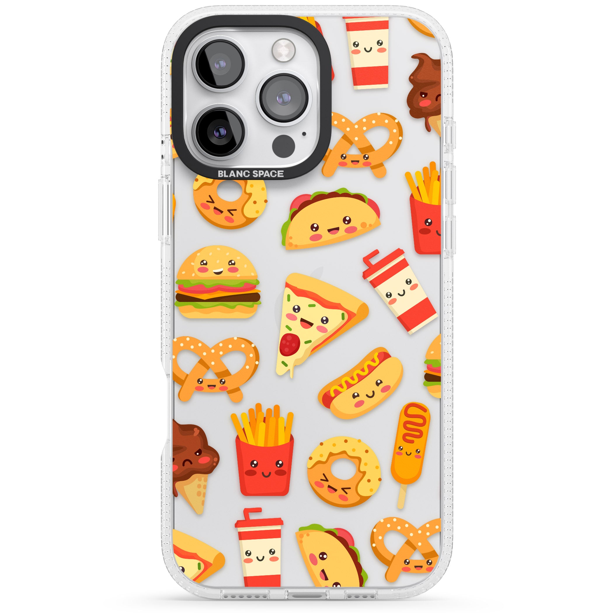 Fast Food Patterns Kawaii Fast Food Mix iPhone 16 Pro Max / 16 Pro Clear Case Impact Air - Blanc Space