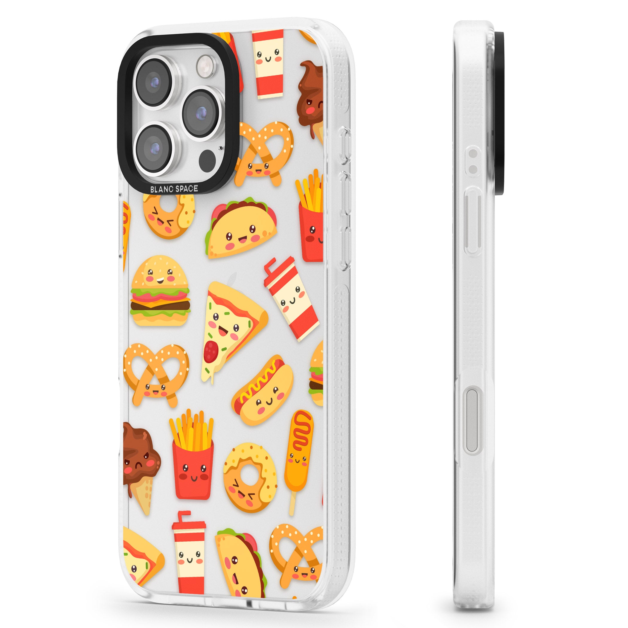 Fast Food Patterns Kawaii Fast Food Mix iPhone 16 Pro Max / 16 Pro Clear Case Impact Air - Blanc Space