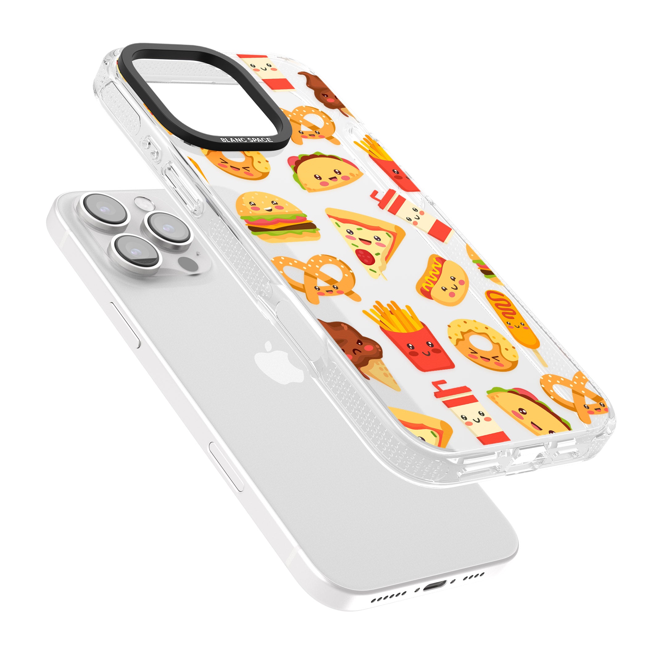 Fast Food Patterns Kawaii Fast Food Mix iPhone 16 Pro Max / 16 Pro Clear Case Impact Air - Blanc Space