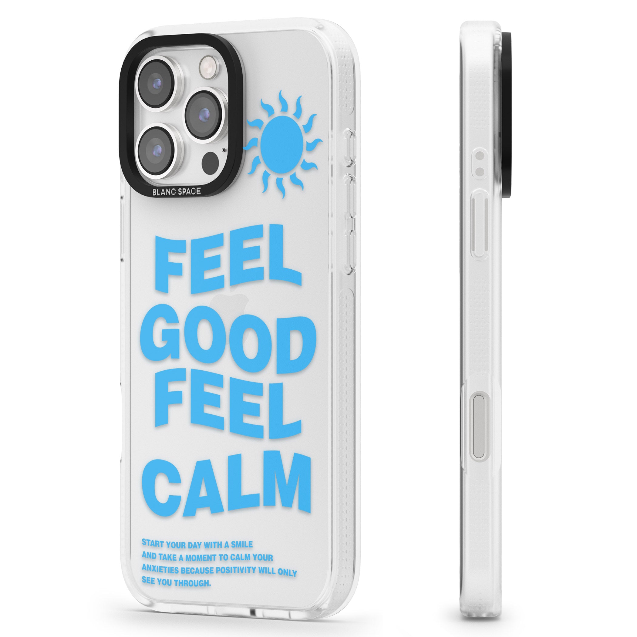 Feel Good Feel Calm (Blue) iPhone 16 Pro Max / 16 Pro Clear Case Impact Air - Blanc Space