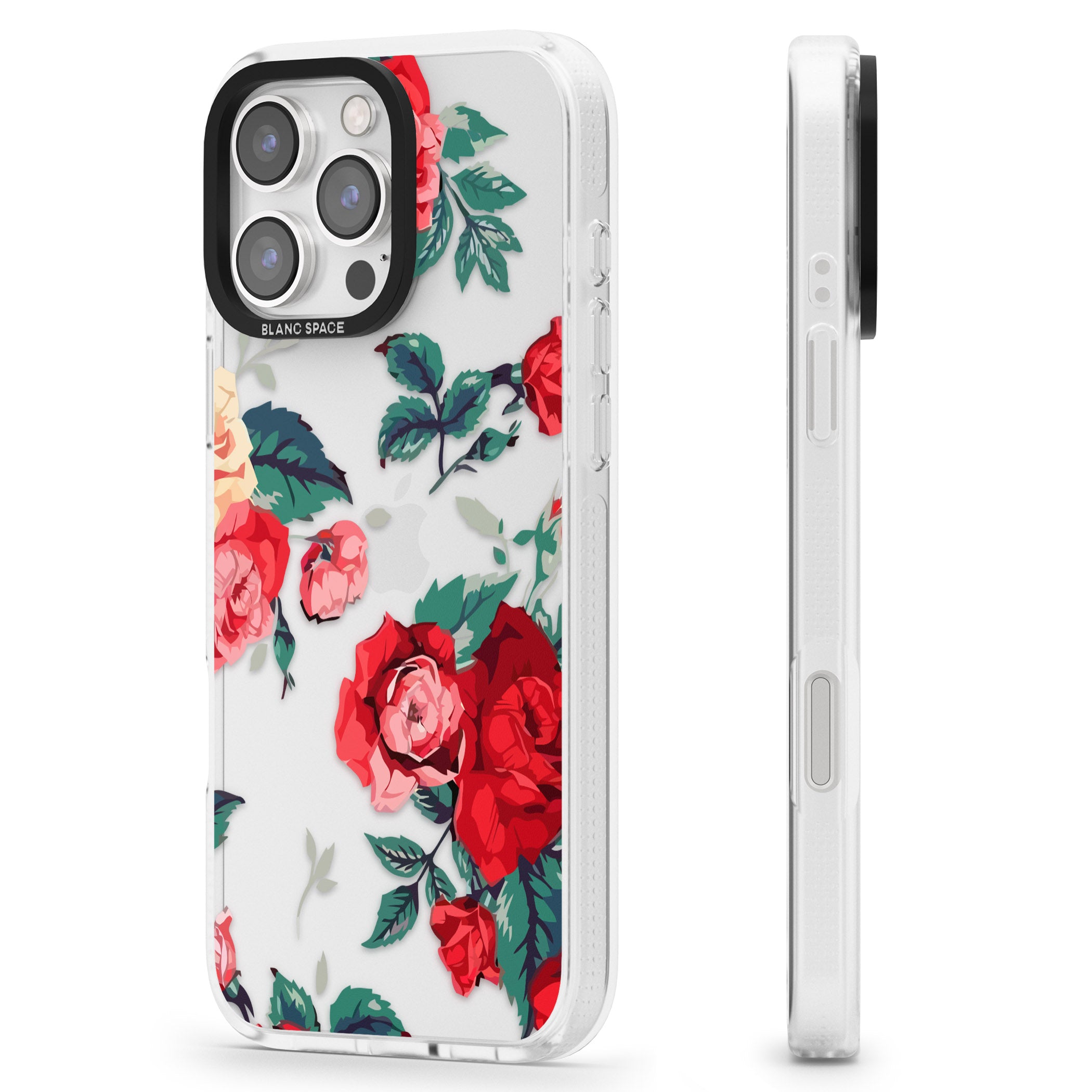 Rose Pattern iPhone 16 Pro Max / 16 Pro Clear Case Impact Air - Blanc Space