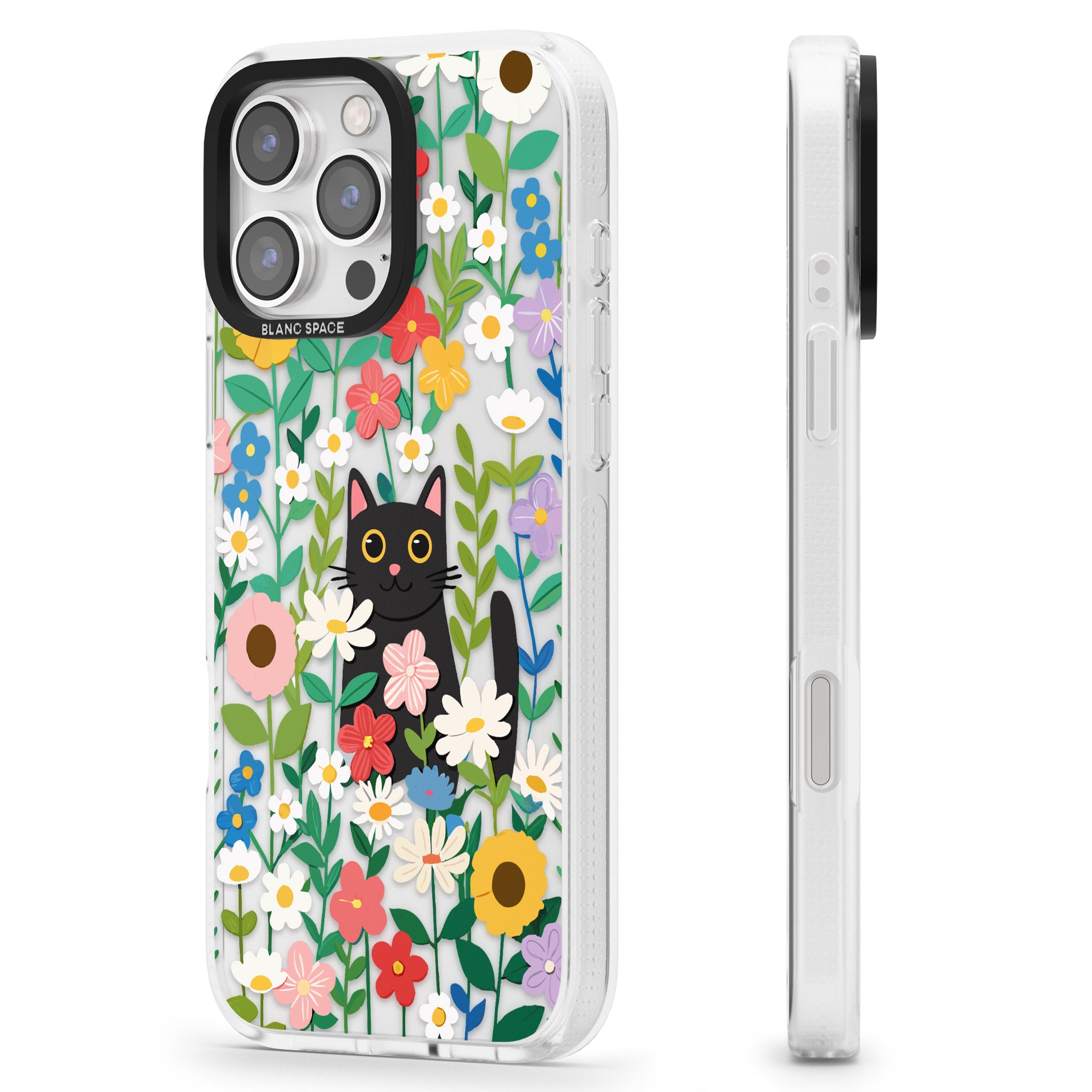 Whiskers & Wildflowers Cat iPhone 16 Pro Max / 16 Pro Clear Case Impact Air - Blanc Space
