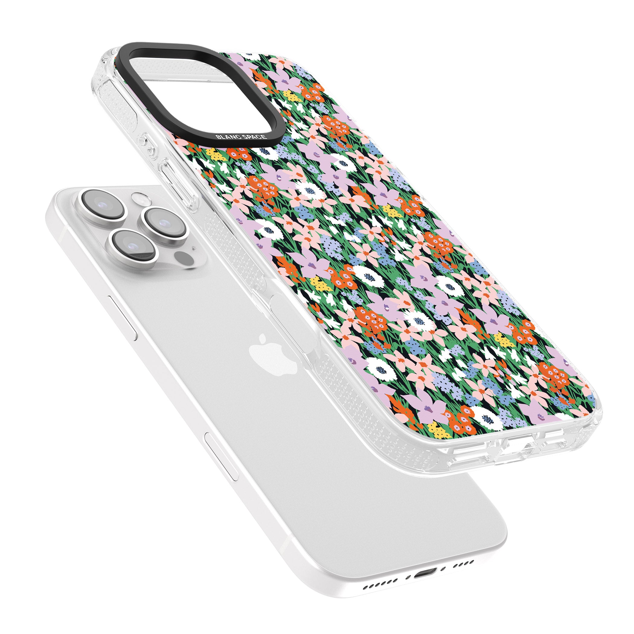 Jazzy Floral Mix: Solid iPhone 16 Pro Max / 16 Pro Clear Case Impact Air - Blanc Space