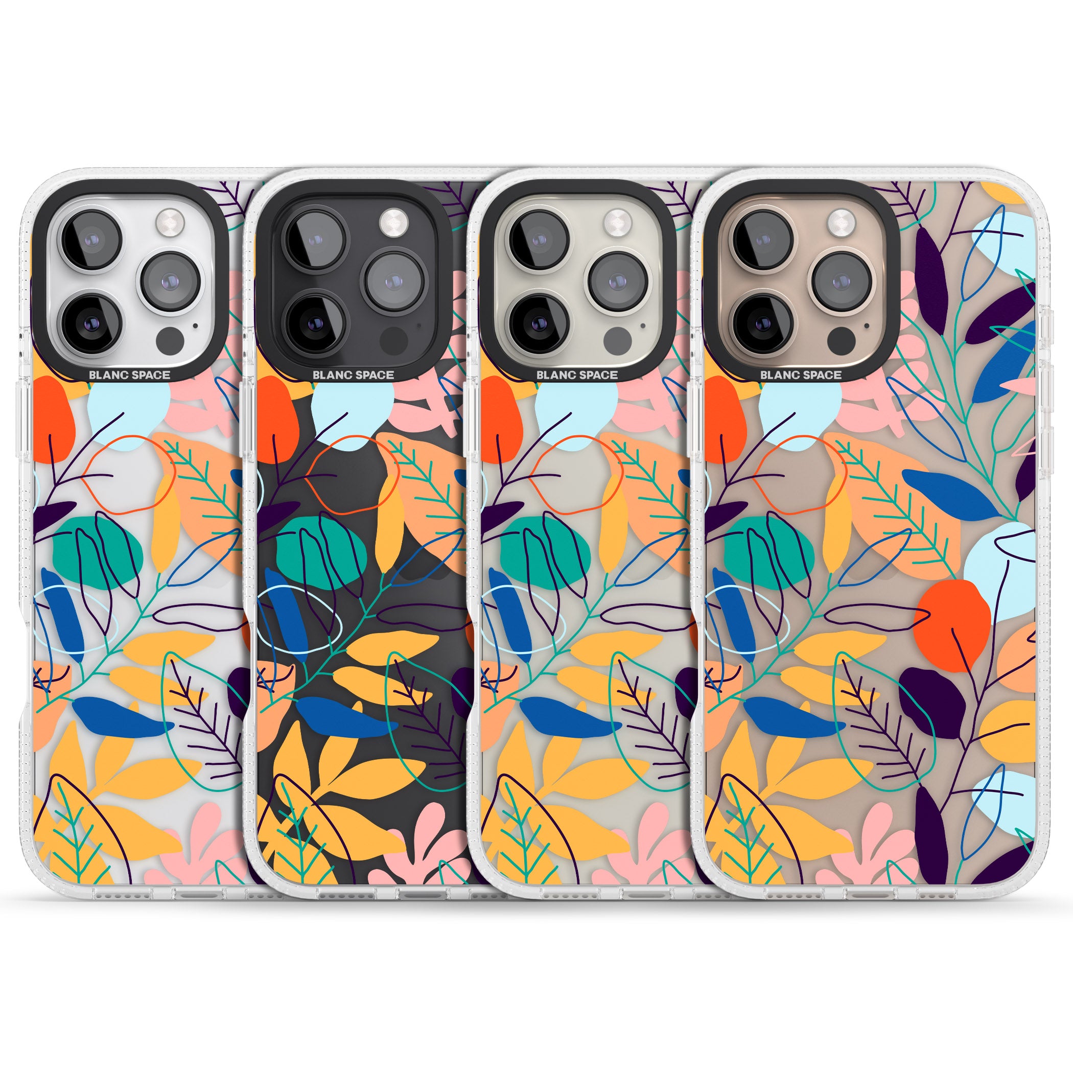 Abstract Line Drawn Leaves iPhone 16 Pro Max / 16 Pro Clear Case Impact Air - Blanc Space