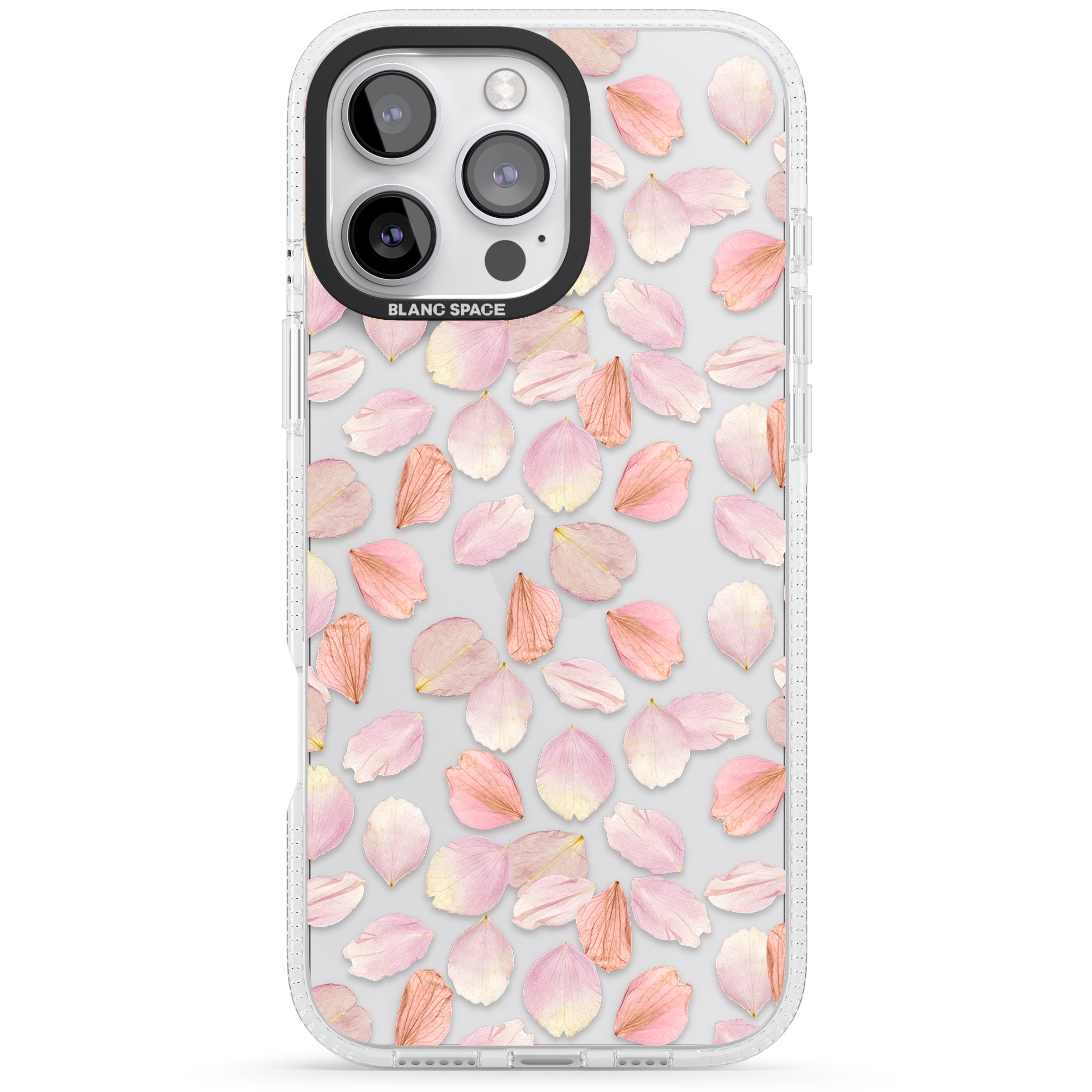 Pink Petals Transparent Design iPhone 16 Pro Max / 16 Pro Clear Case Impact Air - Blanc Space