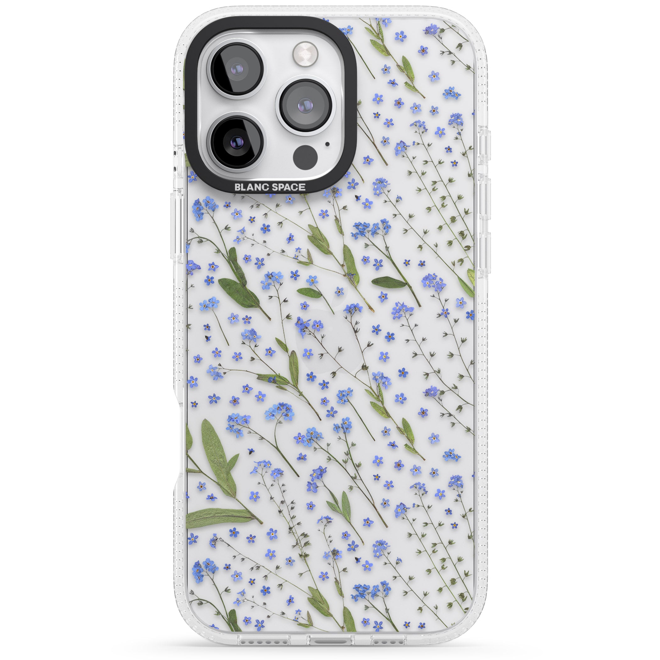 Blue Wild Flower Design iPhone 16 Pro Max / 16 Pro Clear Case Impact Air - Blanc Space