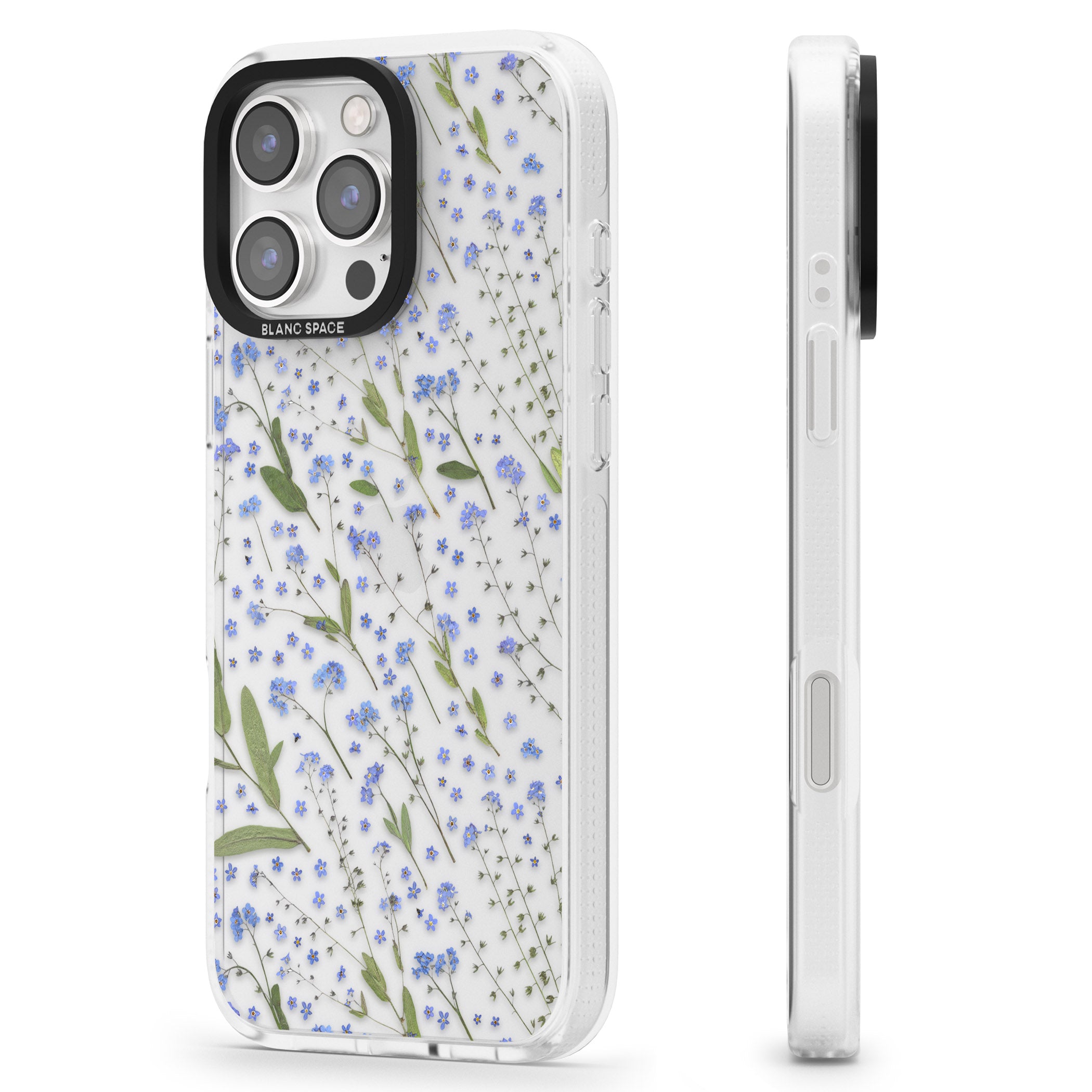Blue Wild Flower Design iPhone 16 Pro Max / 16 Pro Clear Case Impact Air - Blanc Space